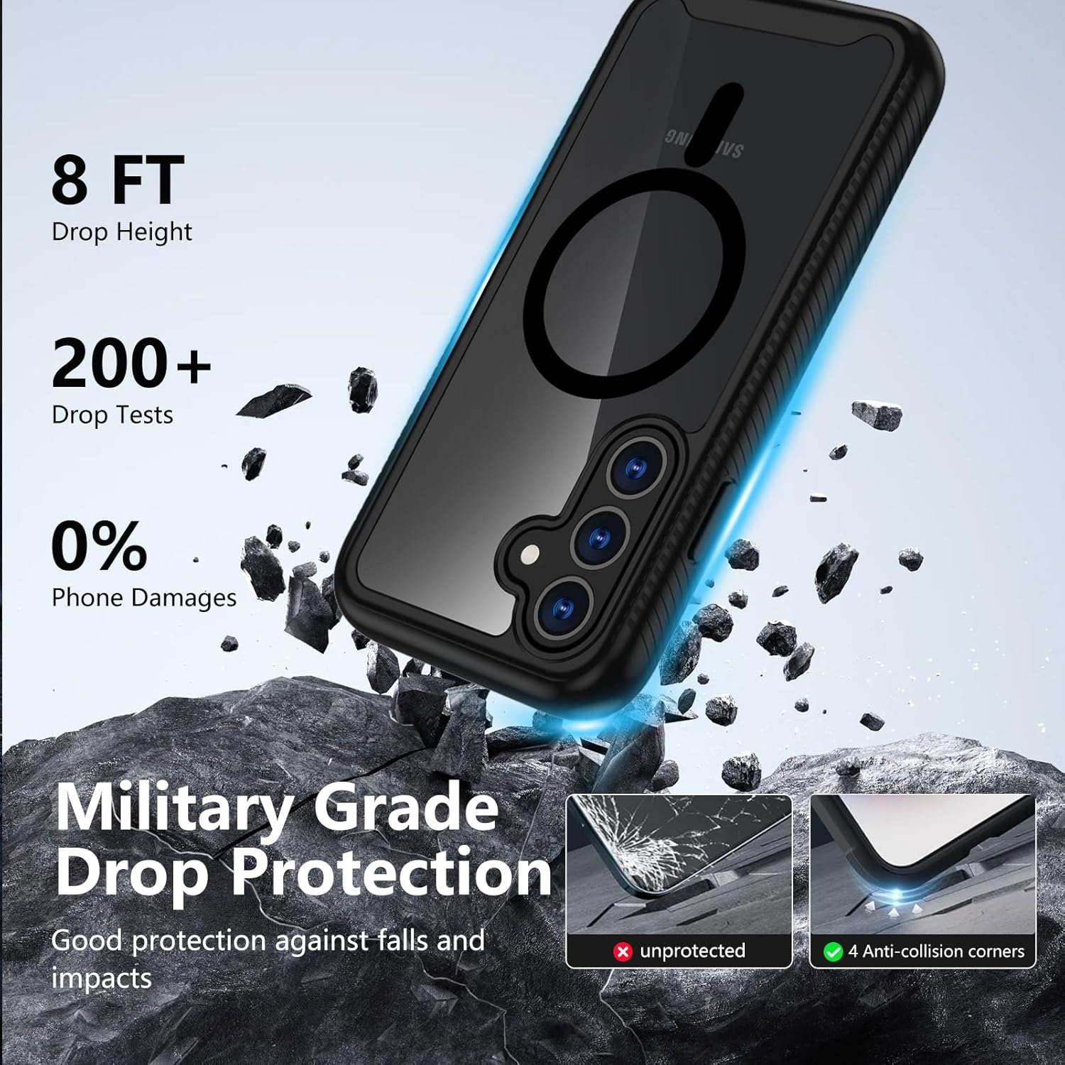 XTCASE Case for Samsung Galaxy A17 / A26 / A16 Magnetic Compatible with Magsafe, 360 Degree Full Body Protective Case with Built-In Screen Protector, Black image number 1