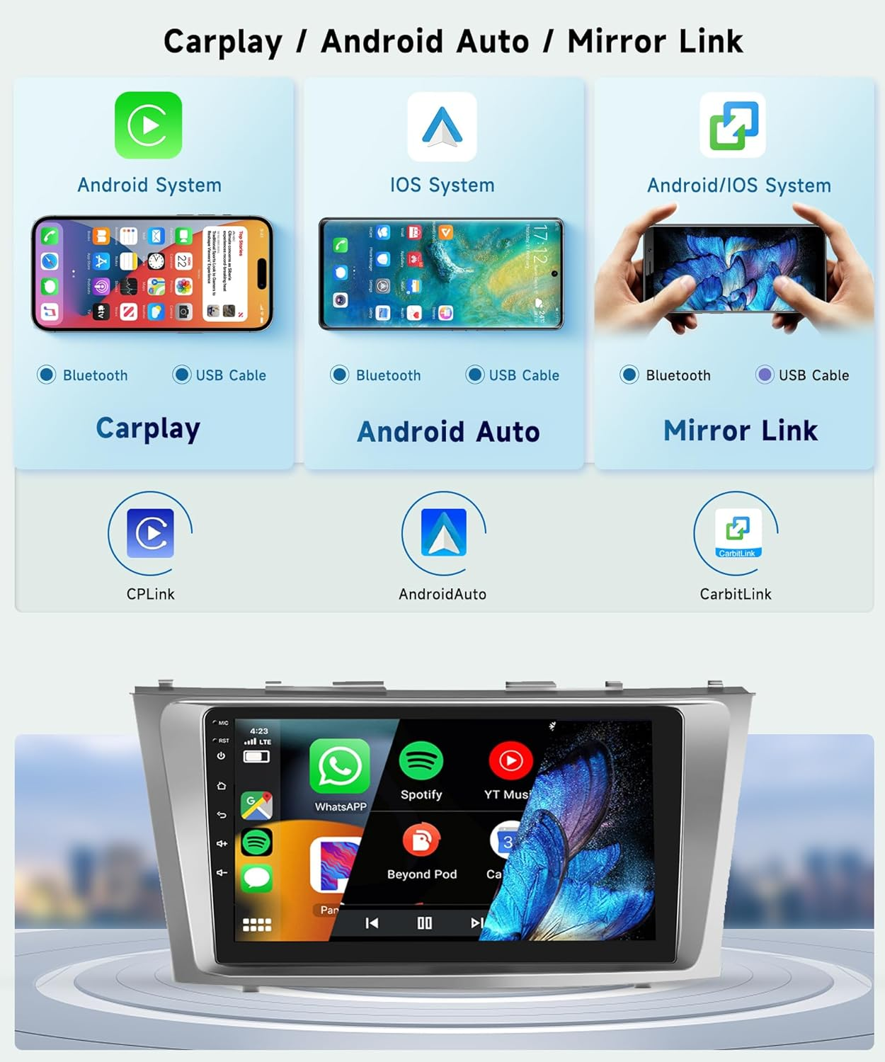 For Toyota Camry 2006-2011 with JBL 8 CORE 6G+128G Car Radio Stereo with Wireless Carplay Android Auto, 9 Inch 1280 * 720P IPS Touch Screen Android 13 GPS Wifi Bluetooth 32-Band DSP SWC HD Camera image number 3