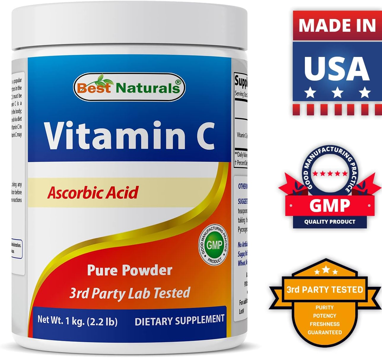 Best Naturals 100% Pure Vitamin C Powder Non-Gmo 1 Lb (454 Grams) Powder (Also Called Ascorbic Acid) (1 LB (Pack of 3)) image number 4