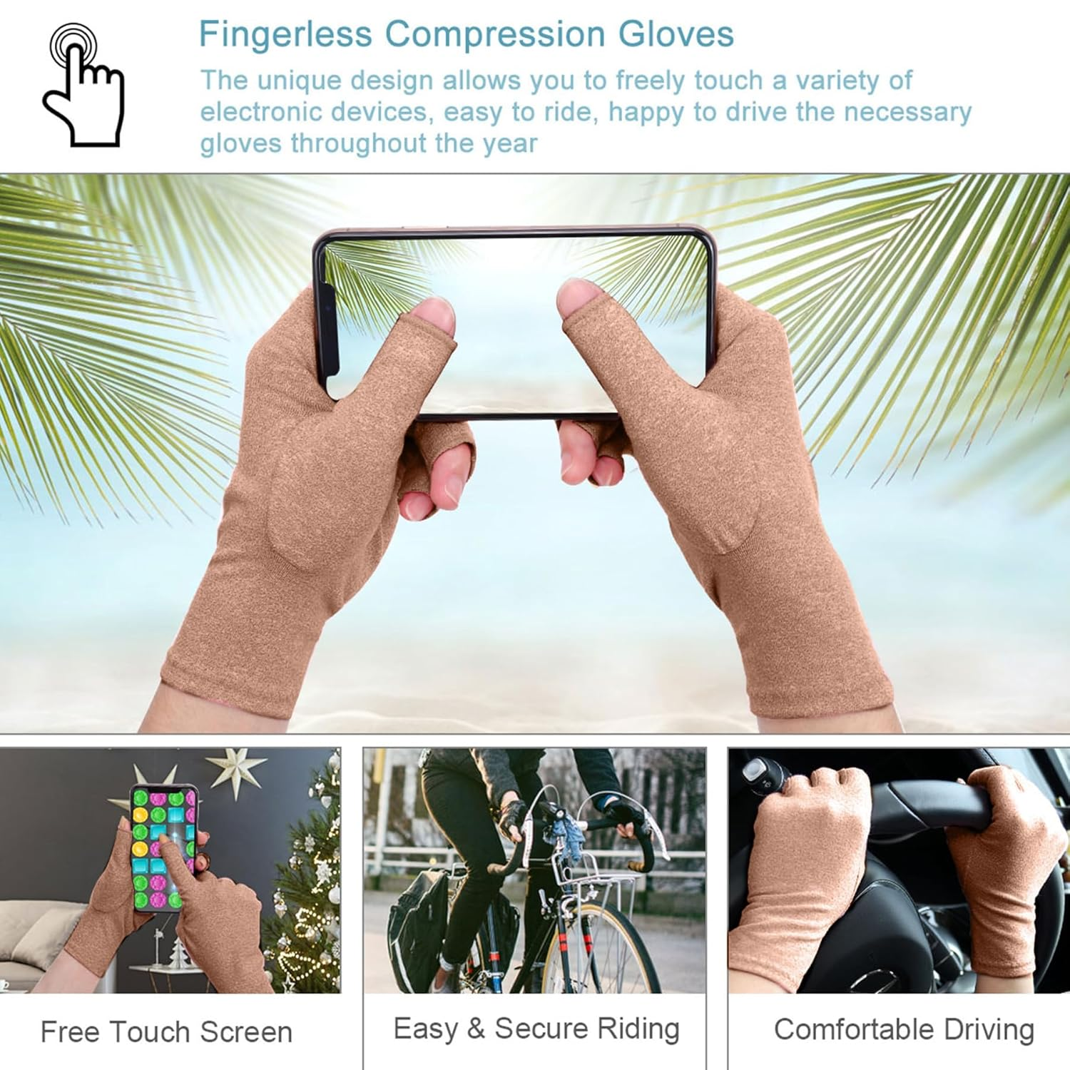 Rheumatoid Arthritis Gloves - Compression Fingerless Joint Pain Relief Hand Mitten Warmth Gloves Carpal Tunnel for Women Men image number 7