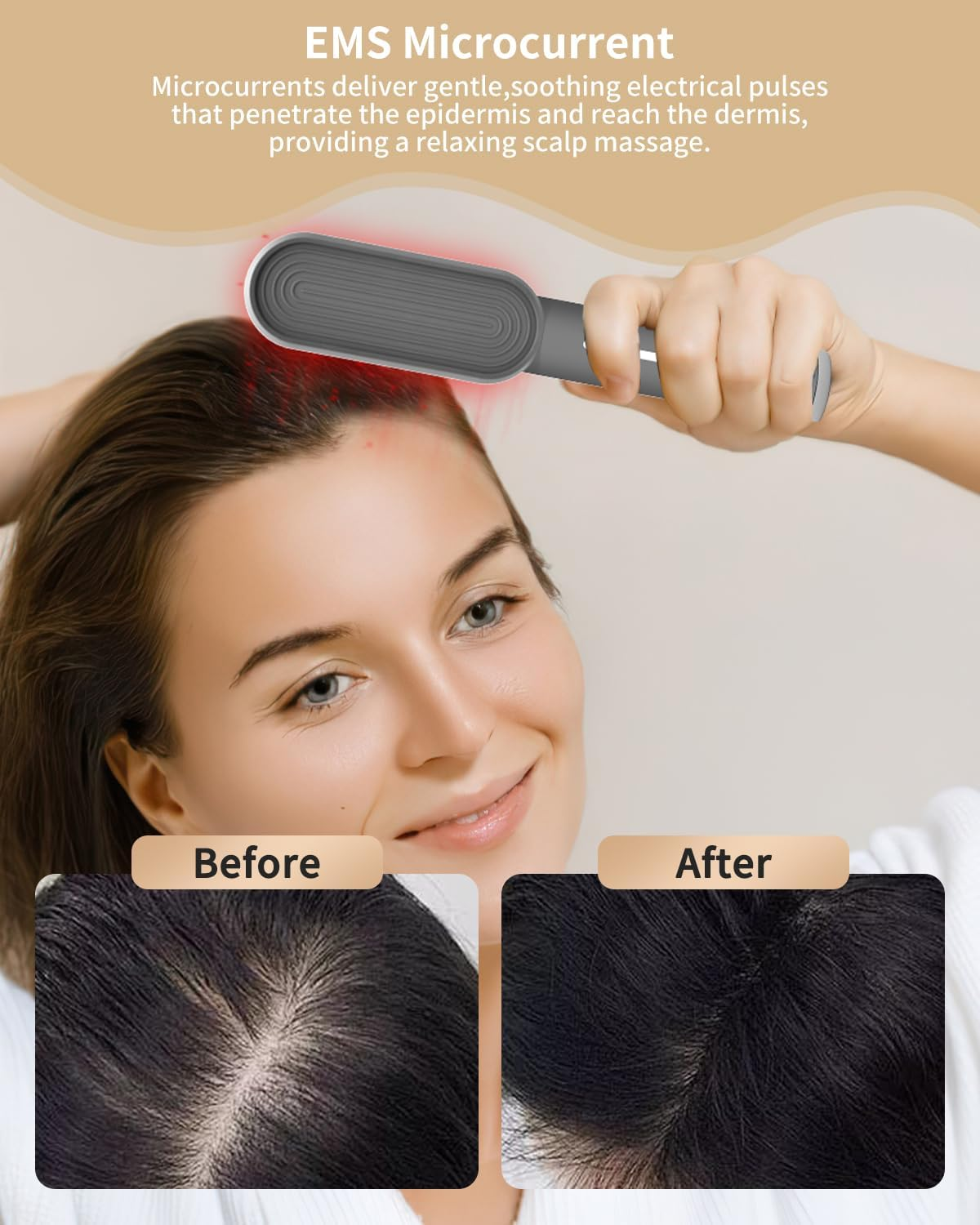 Red Light Hair Comb - Quadruple Light Therapy with 630Nm, 850Nm and 460Nm Three Wavelengths, Scalp Massage & RF Stimulation, Rechargeable Hair Growth Brush image number 1