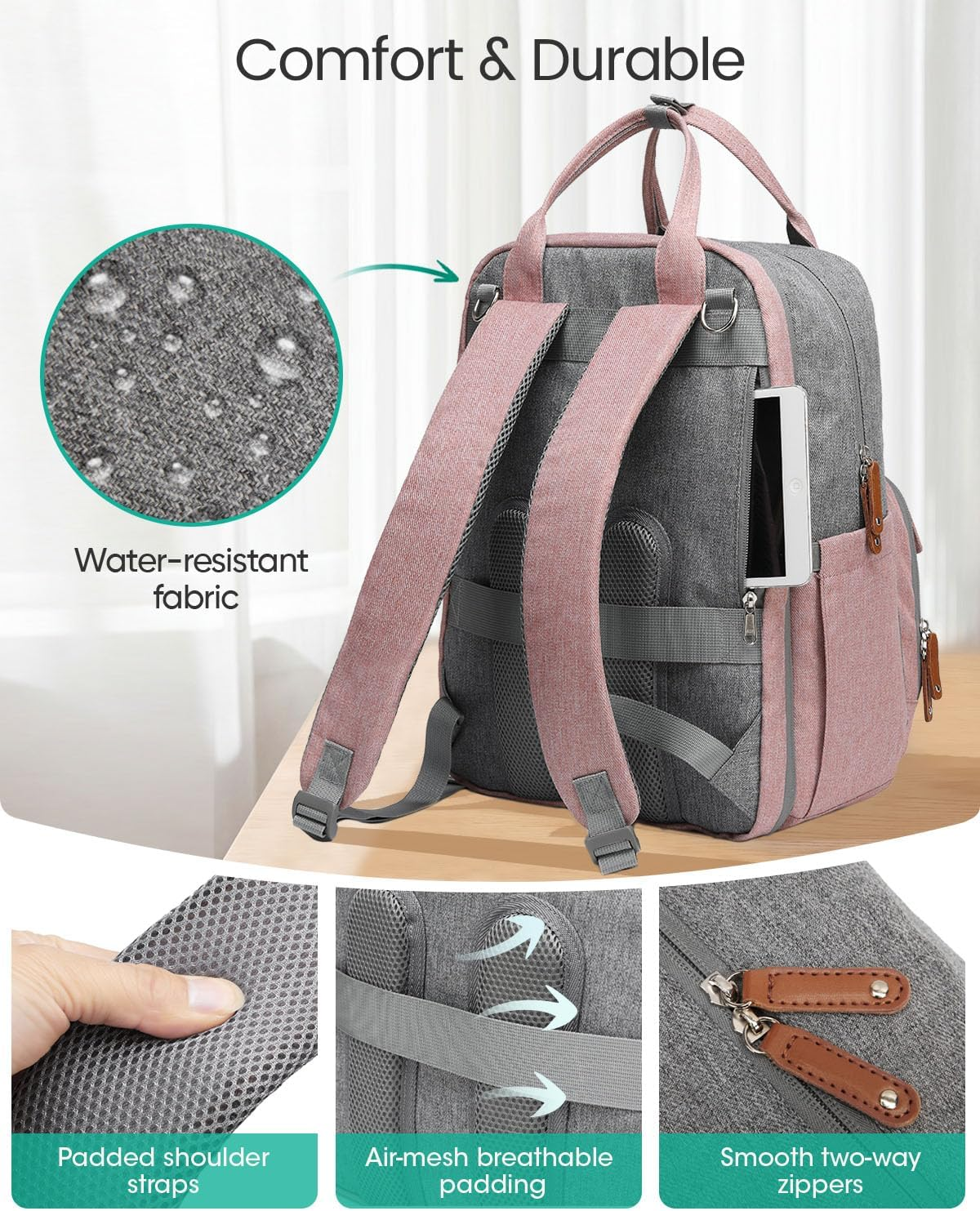 Extra Large Diaper Bag Backpack for Two Kids, Expandable 35L Baby Bags for Mom Girl Boy Dad Toddler - Large, Khaki image number 2