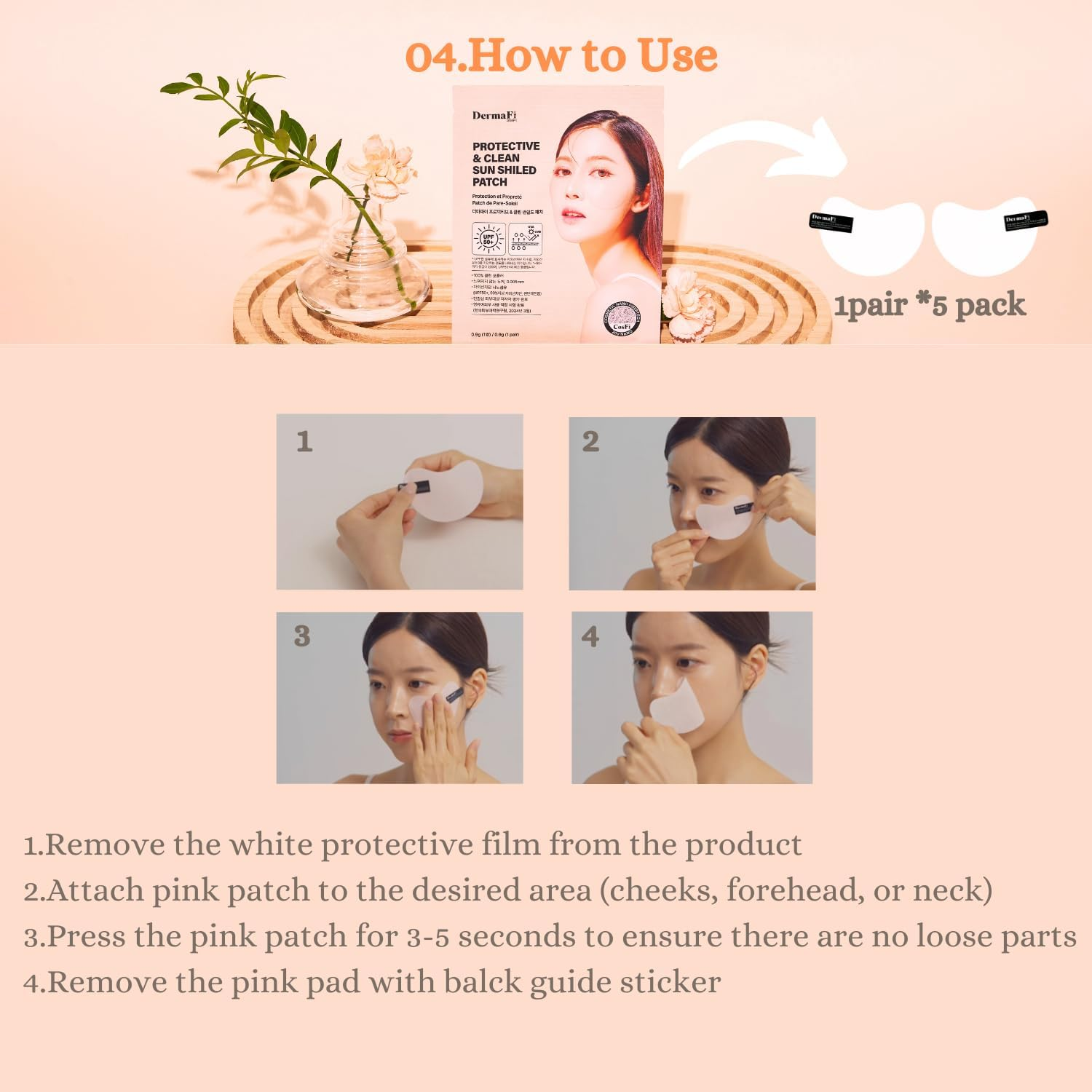 [Dermafi] Protective & Clean Sun UV Shield Patch Breathable and Transparent Patch (0.0002 Inches Nano-Thickness) 1Pair* 5Pack, Korean Beauty image number 1