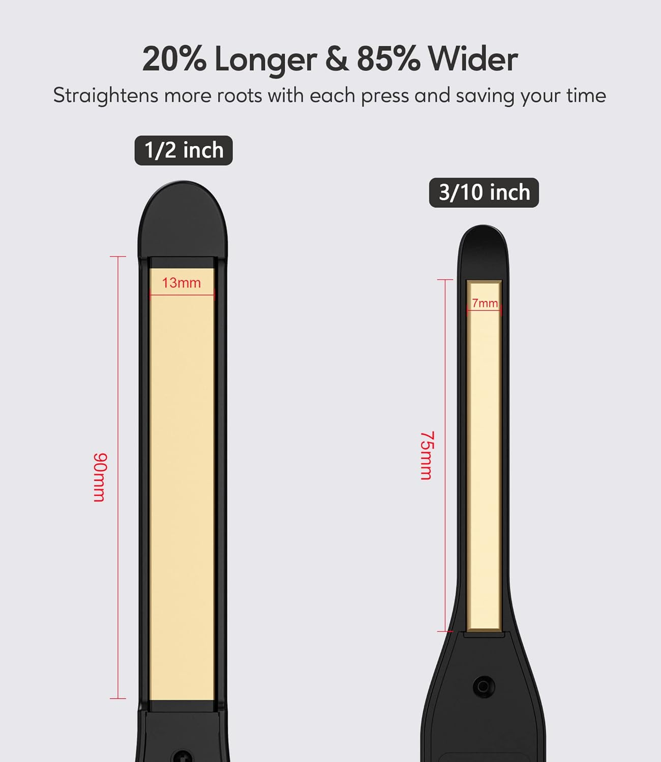 Terviiix Small Flat Irons for Short Hair, Pencil Flat Iron Hair Straightener for Edges, Mini Flat Iron for Pixie Cut & Touch Ups, Hair Straightener and Curler 2 in 1, Dual Voltage, 1/2", Black Gold image number 5