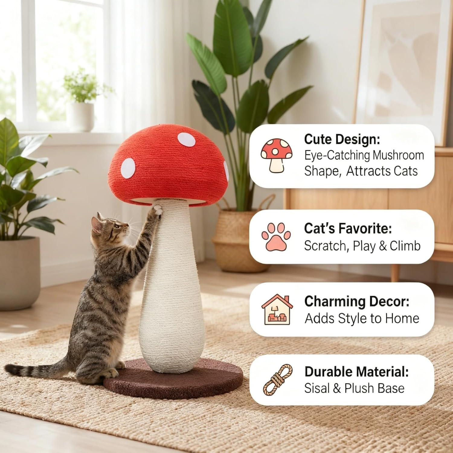 Mushroom Cat Scratcher, Easy to Assemble Cute Cat Scratcher Space Saving Scratch Resistant for Kitten image number 2