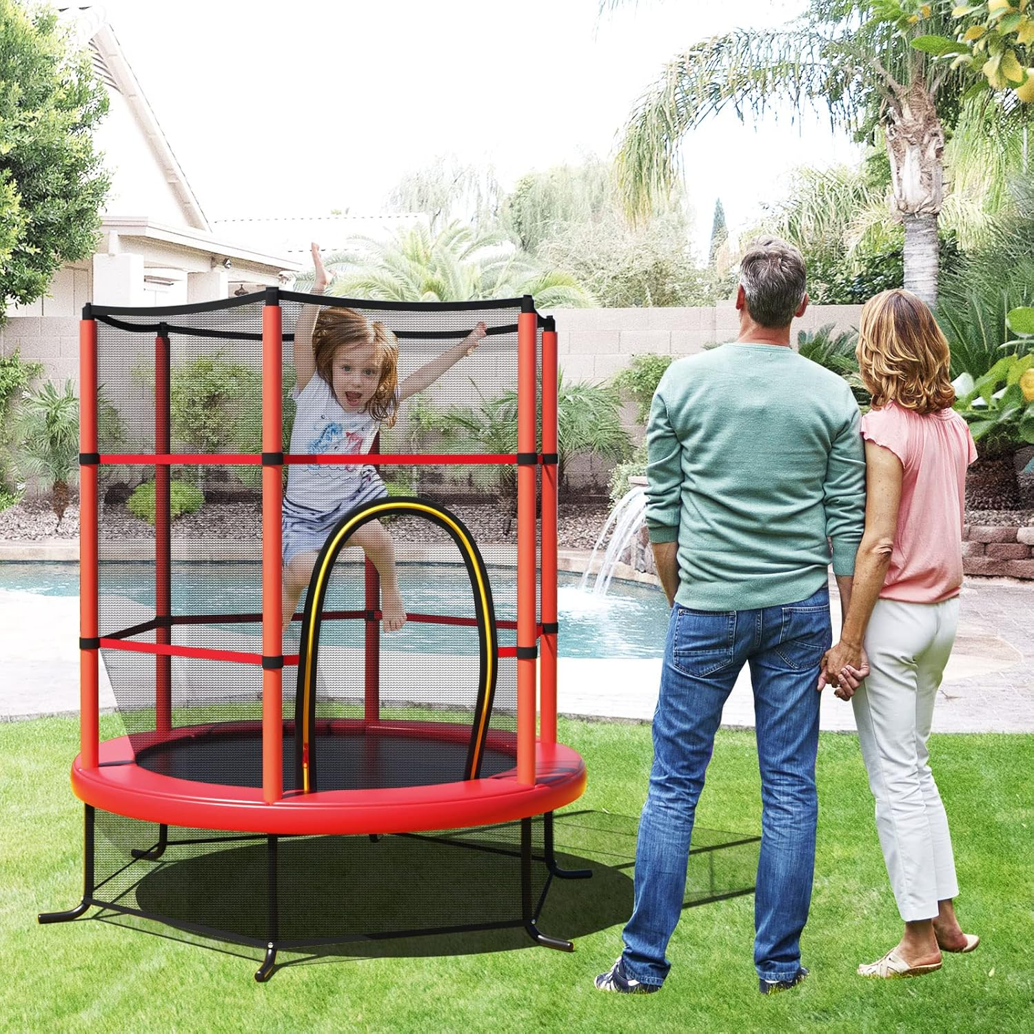 HONEY JOY 5.3FT Kids Trampoline, Toddler Trampoline W/Safe Enclosure Net, Accessories Bag, Jumping Pad, Indoor Outdoor Recreational Trampoline W/Heavy Duty Steel Frame, Max Load 45KG - Navy Blue image number 7