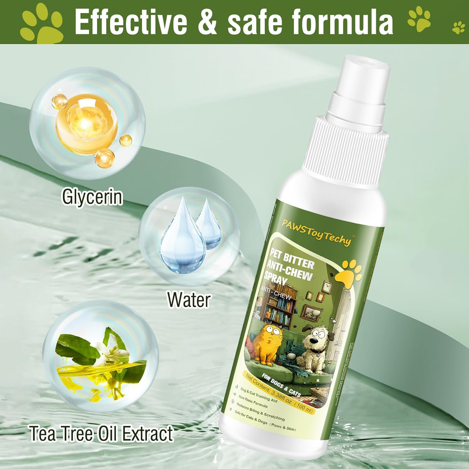 Anti-Chew Bitter Dog Spray, Stop Chewing and Licking, No Chew Spray for Dogs & Cats, Protect Furniture Shoes Belongings, Natural Pet Safe Formula, No Stain 3.38 Fl Oz (100 Ml) image number 5