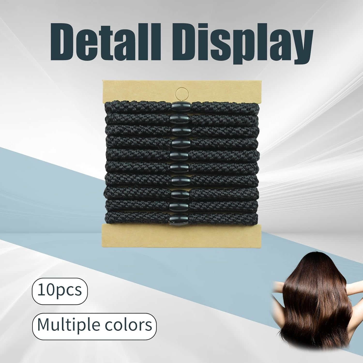 Pack of 10 Hair Bobbles for Girls, Black Elastic Bands, Scrunchies Girls Set, Braided Scrunchies without Metal, Hair Bands, Ponytail Holder for Thick Hair and Curly Hair (Black) image number 6