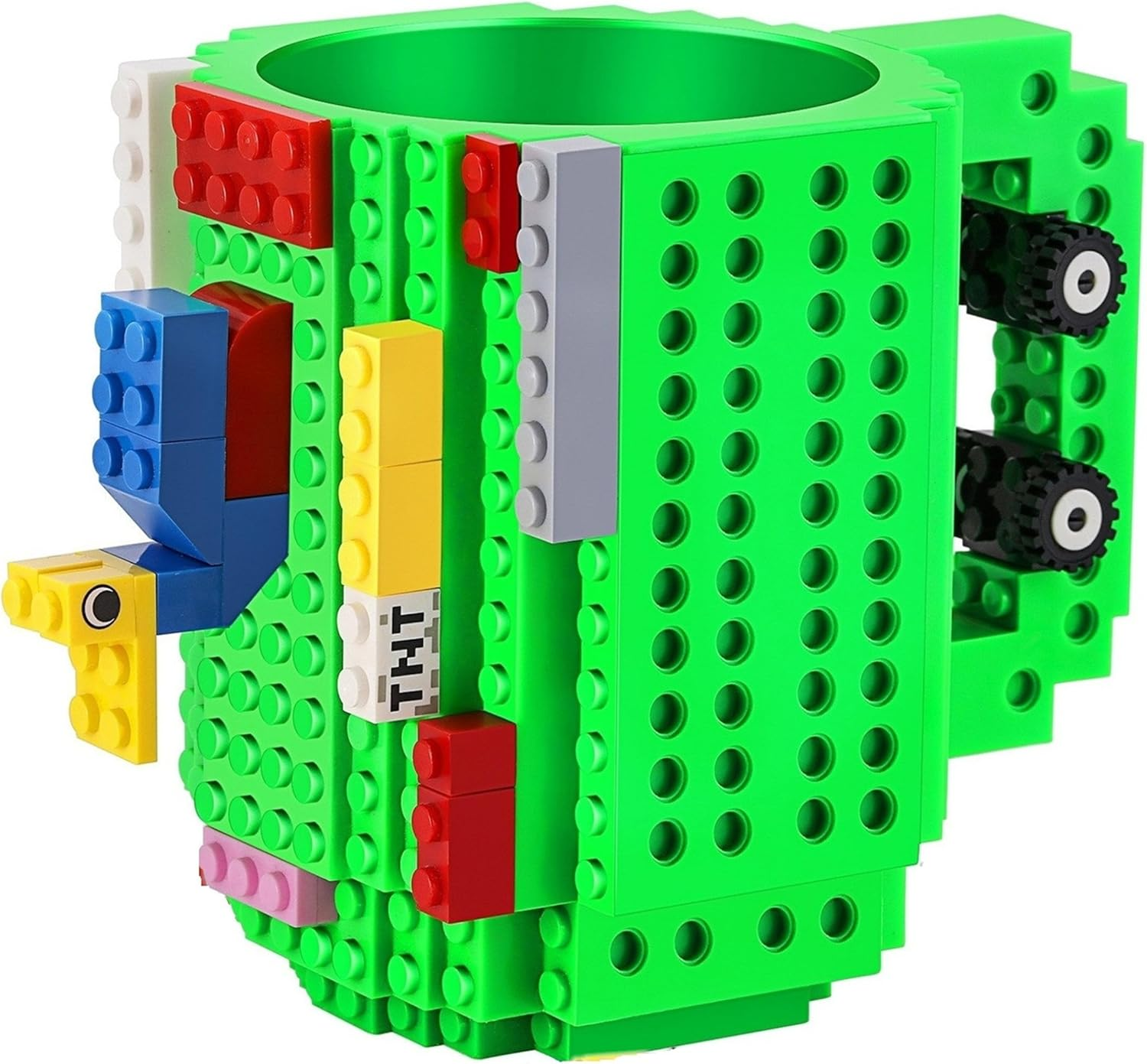 DEEXITO Build-On Brick Coffee Mugs,Creative DIY Cup with Building Blocks Randomly,Novelty Gifts for Kids Adults Birthday Xmas,Green