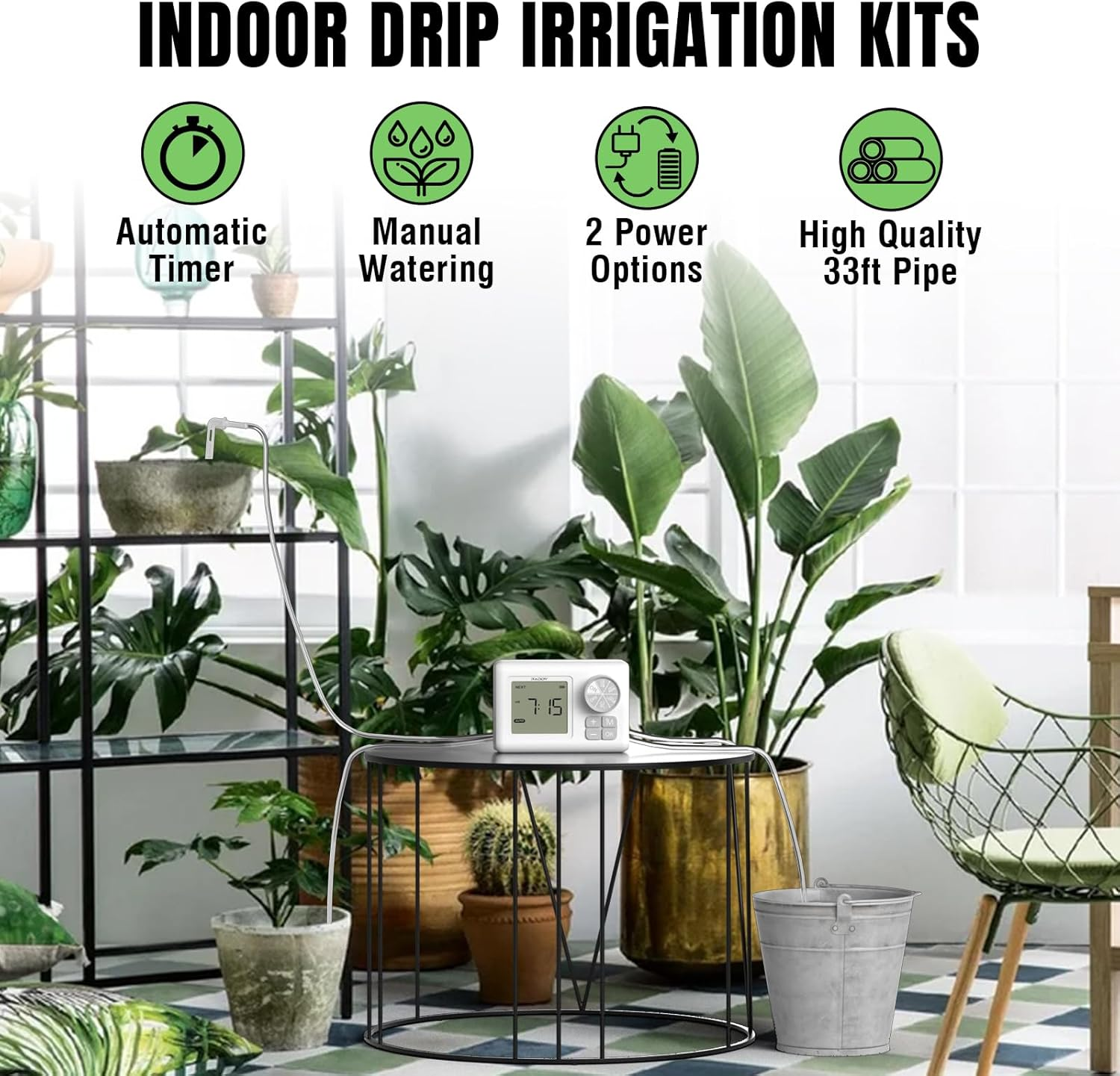 Raddy WS-6 Automatic Plant Waterer, Indoor Plant Watering System for 15 Potted Plants, Programmable Water Timer with LCD Display, USB Power, Water Shortage Alarm for Balcony Greenhouse White image number 3