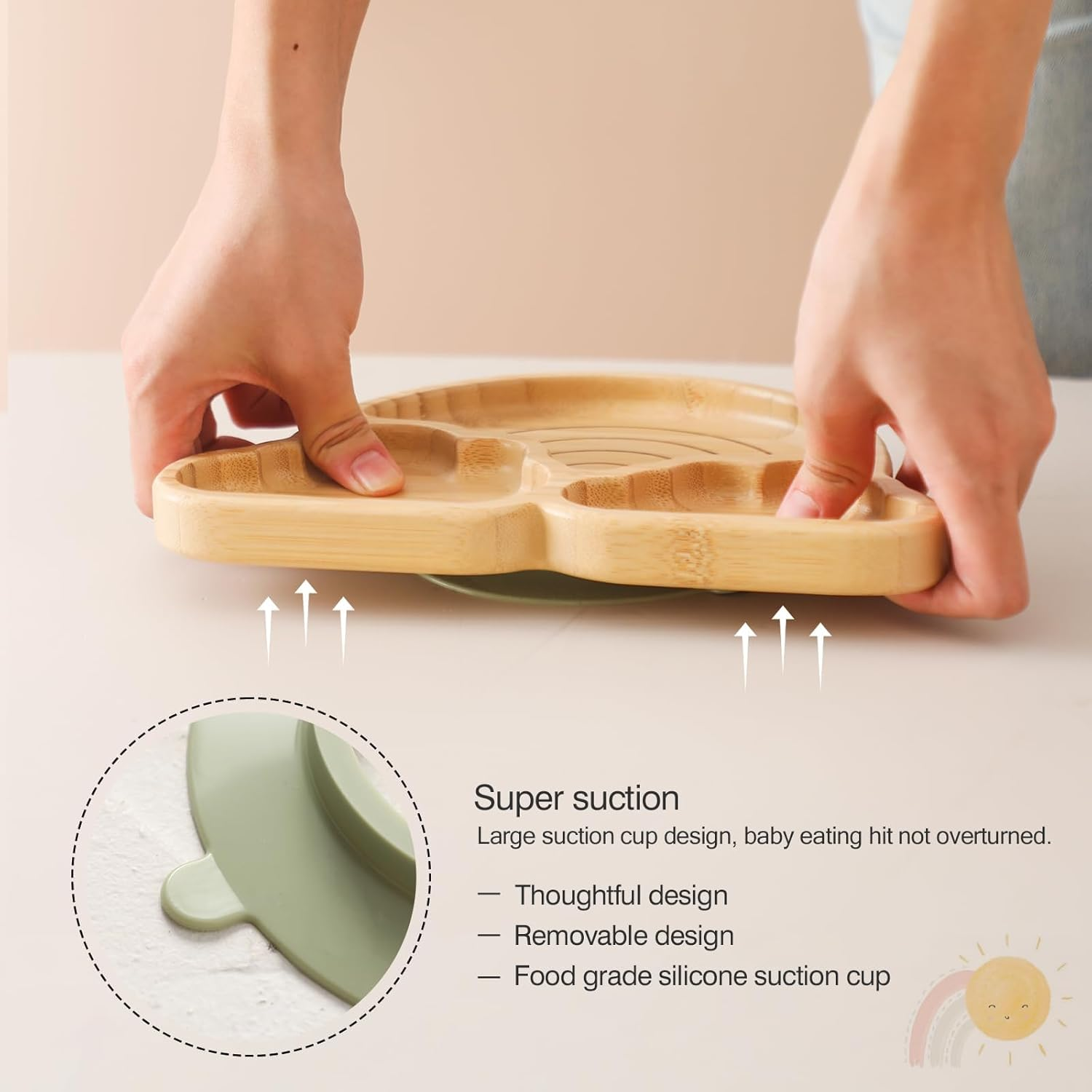 Bamboo Suction Plates Bowls Set for Baby Toddler Divided Platter Food Bowl with Silicone Fork & Spoon All-Natural Kids Feeding Set for Baby-Led Weaning, Non-Slip Design - Marble image number 7