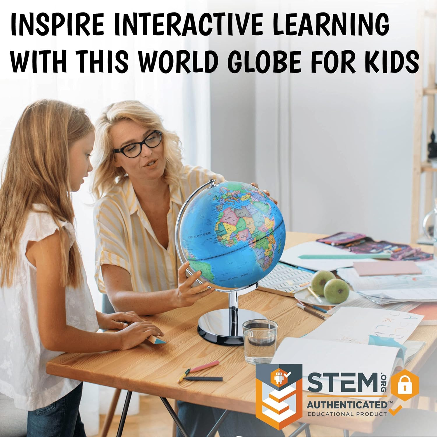 3-In-1 Illuminated World Globe - Nightlight and Constellation Globe for Kids with World Map Interactive App and Illustrated Constellation Map