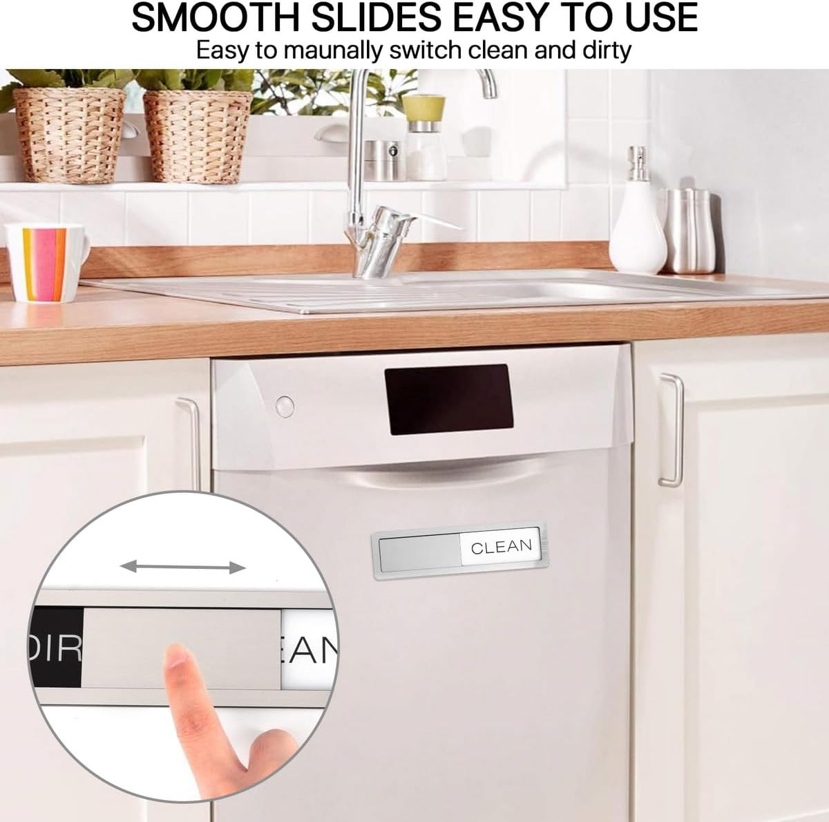 VOSO Dishwasher Magnet Clean Dirty Sign, Non-Scratch Strong Magnetic Backing, Double-Sided Adhesives Stickers Included, Sliding Dishwasher Indicator Suitable for Kitchen Dishwashers image number 4
