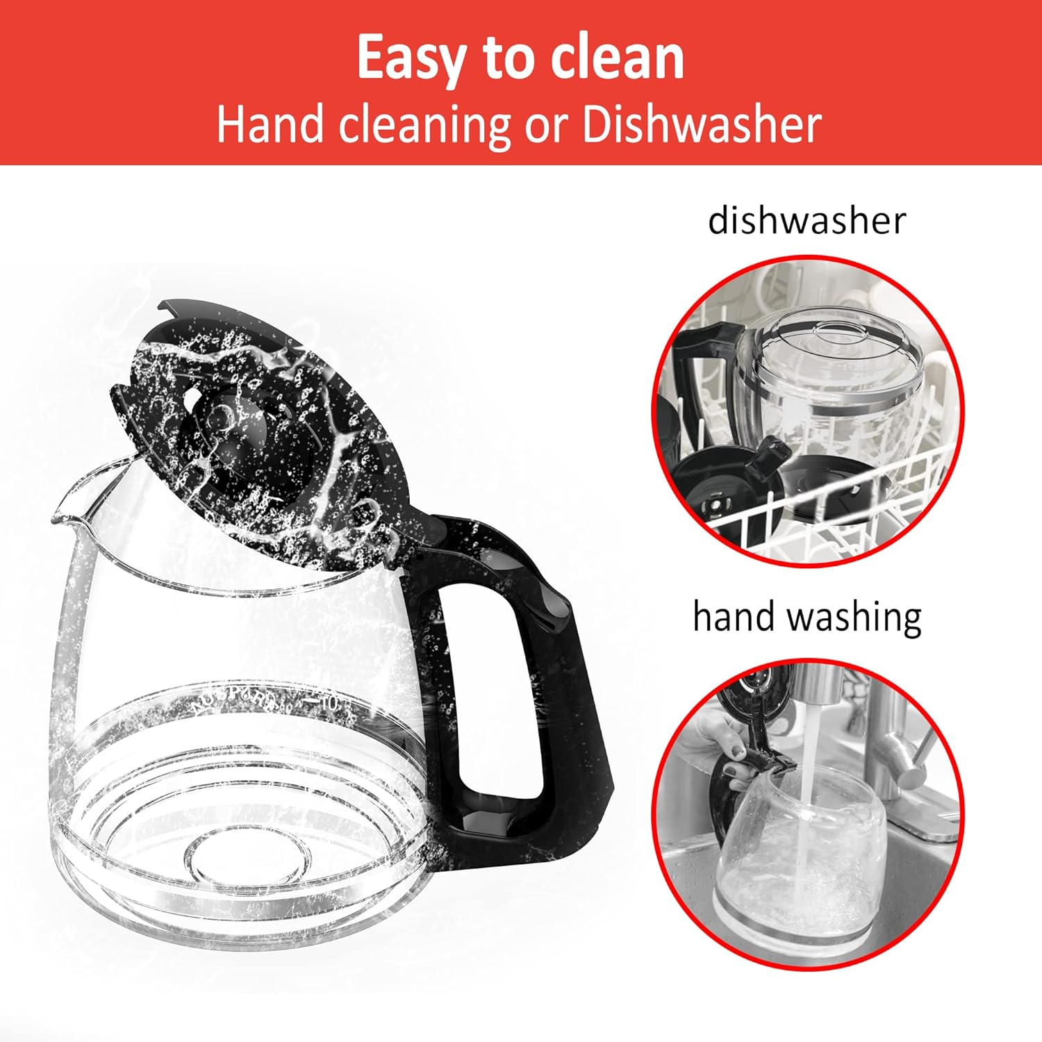 Auspure Kitchen 12-Cup Replacement Coffee Pot Compatible with Ausbrew-1812 Coffee Maker, Ausbrew-1812Cp image number 6