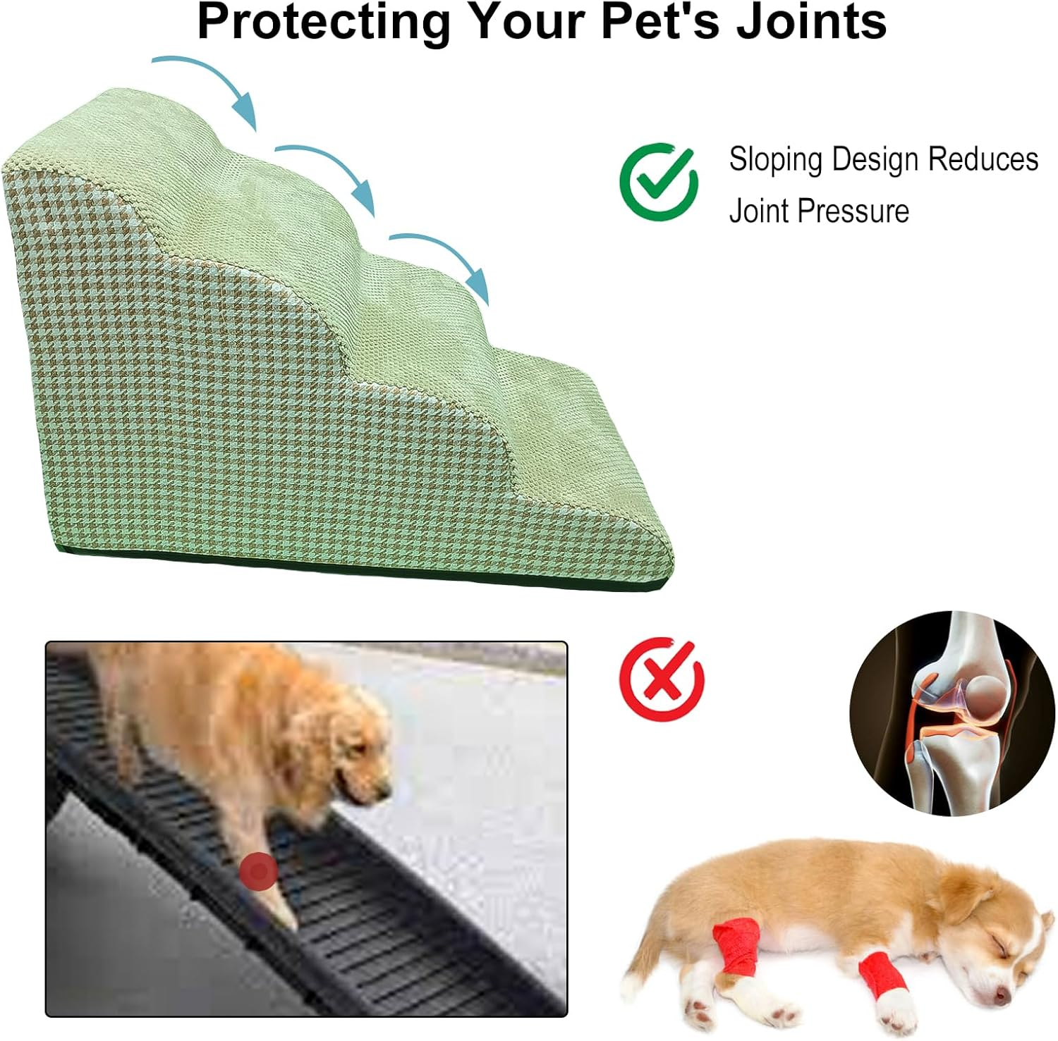 Kopmath Dog Stairs for Beds and Couches, 4-Tiers Dog Steps, Sturdy and Stable, Strong-Support High Density Foam, Protect Pets Joints, Non-Slip Bottom Design,18.1" H image number 4