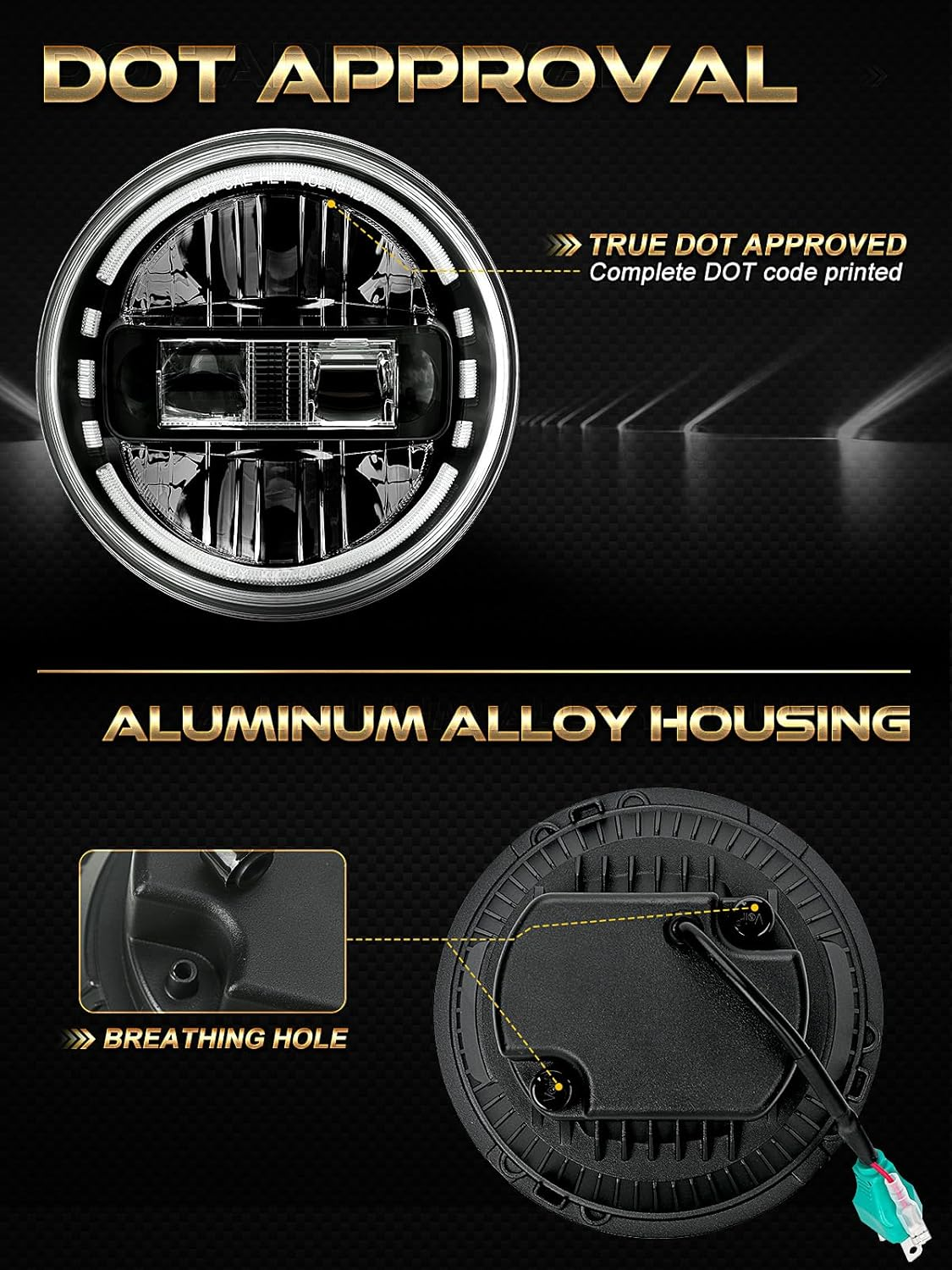 7 Inch Led Headlights DOT Approved Jeep Headlight with DRL Low Beam and High Beam for Jeep Wrangler JK LJ CJ TJ 1997-2018 Headlamps Hummer H1 H2-2019 Exclusive Patent (Black)