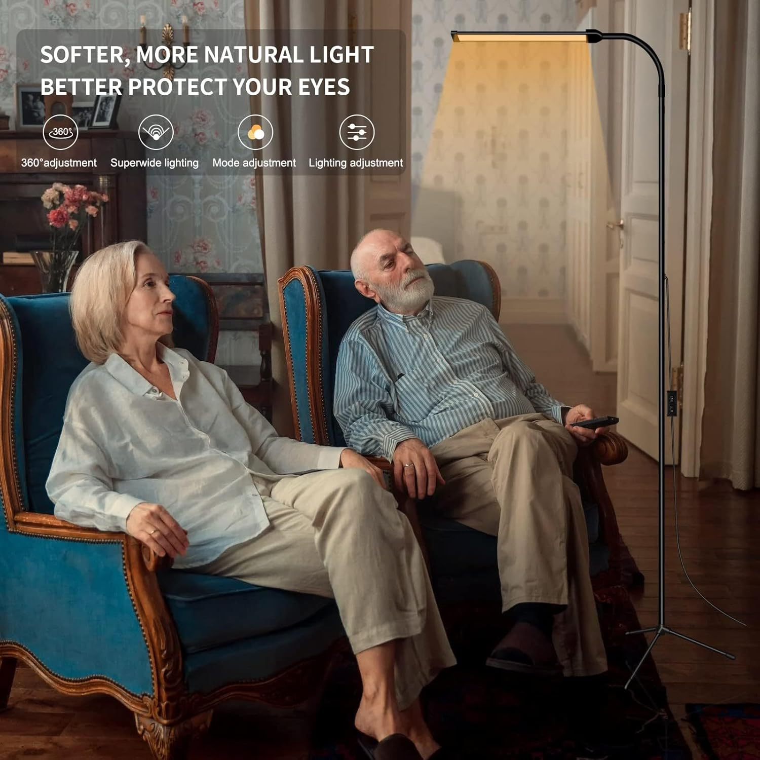 LED Floor Lamp for Living Room with round Chassis,Custom Color Temperature Lash Light,Adjustable Gooseneck Led Floor Lamp for Eyelash (Black-B) (X7)