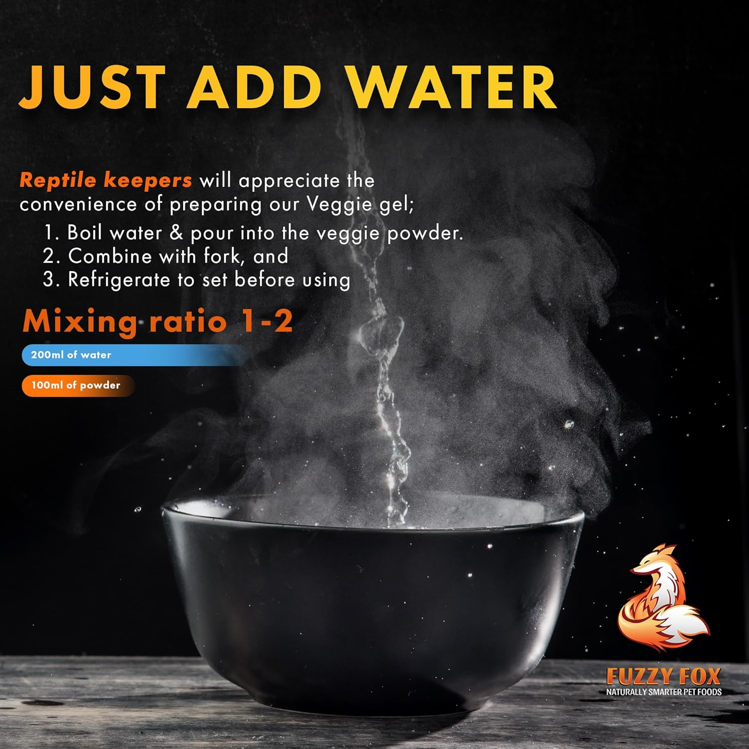 Fuzzy Fox Veggie Mix, Vegetable Gel Premix Reptile Food with All-Natural Ingredients, Reptile Food with Balanced Vitamins and Minerals, 65G image number 3