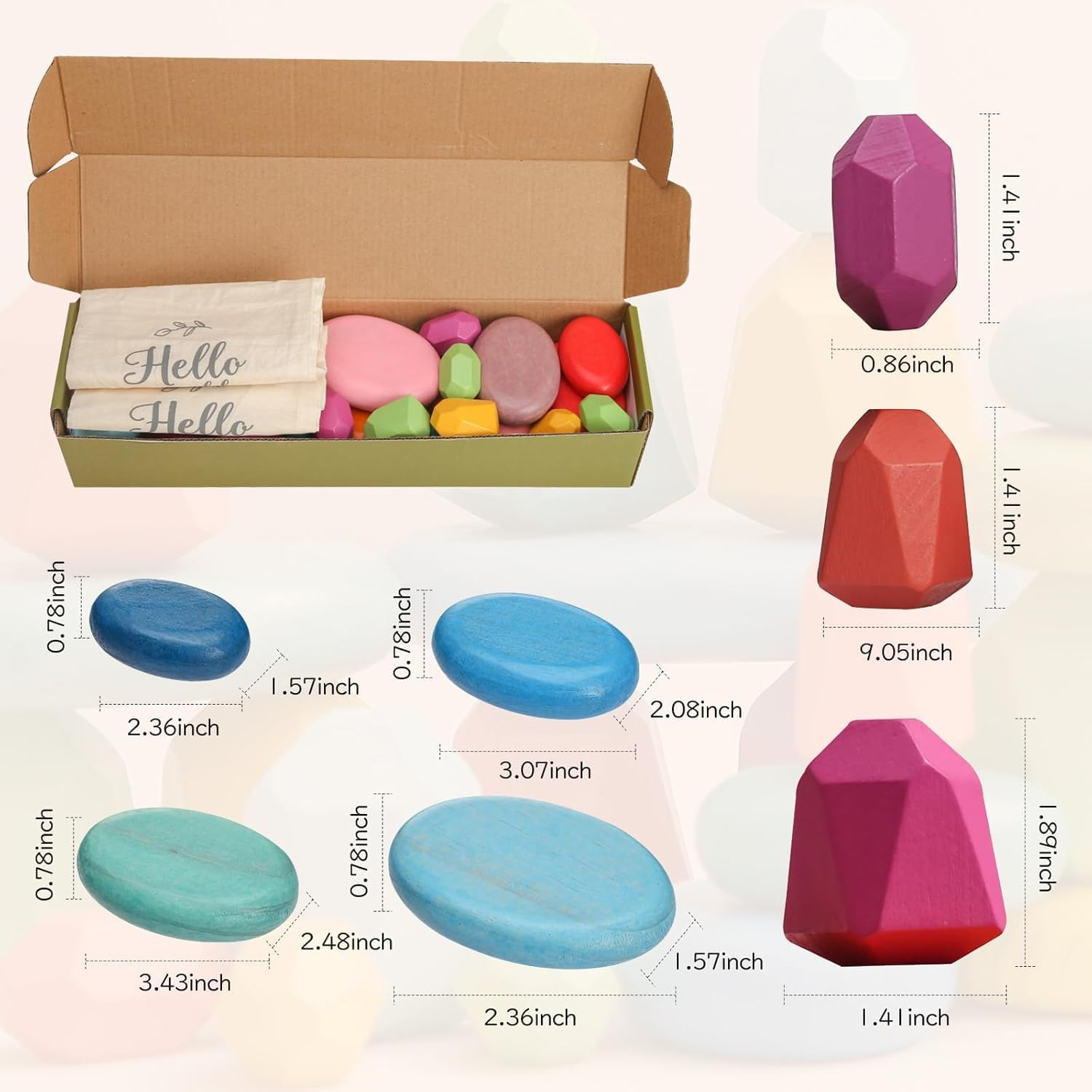 26Pcs Stacking Blocks Balancing Stones Wooden Building Toys Wood Stone Stacking Game for Toddler Sorting Preschool Educational Montessori Stacking Rocks for Kids image number 4