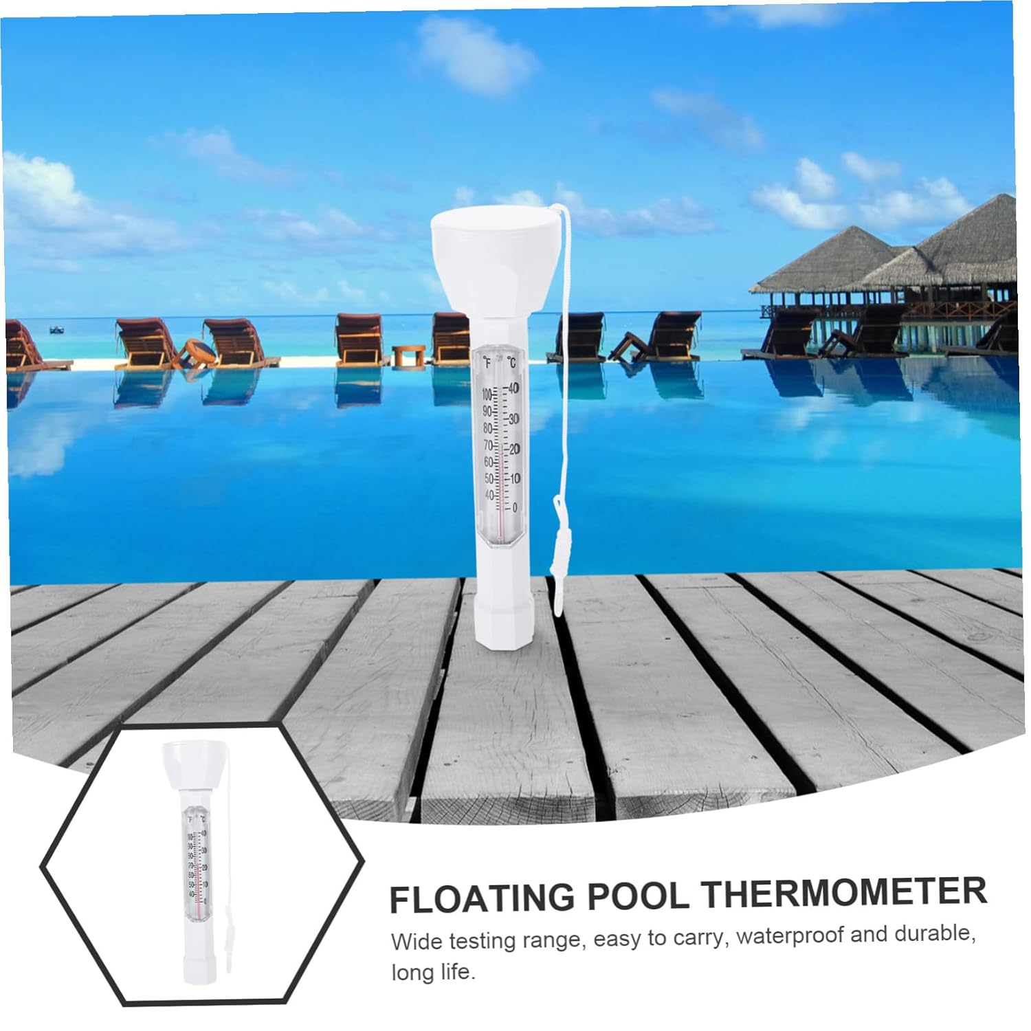Bestonzon Floating Pool and Bath Water Thermometer 0-40&deg;C, Sturdy Floating Temperature Measuring Tool for Swimming Pools, Fishponds, and Saunas image number 3