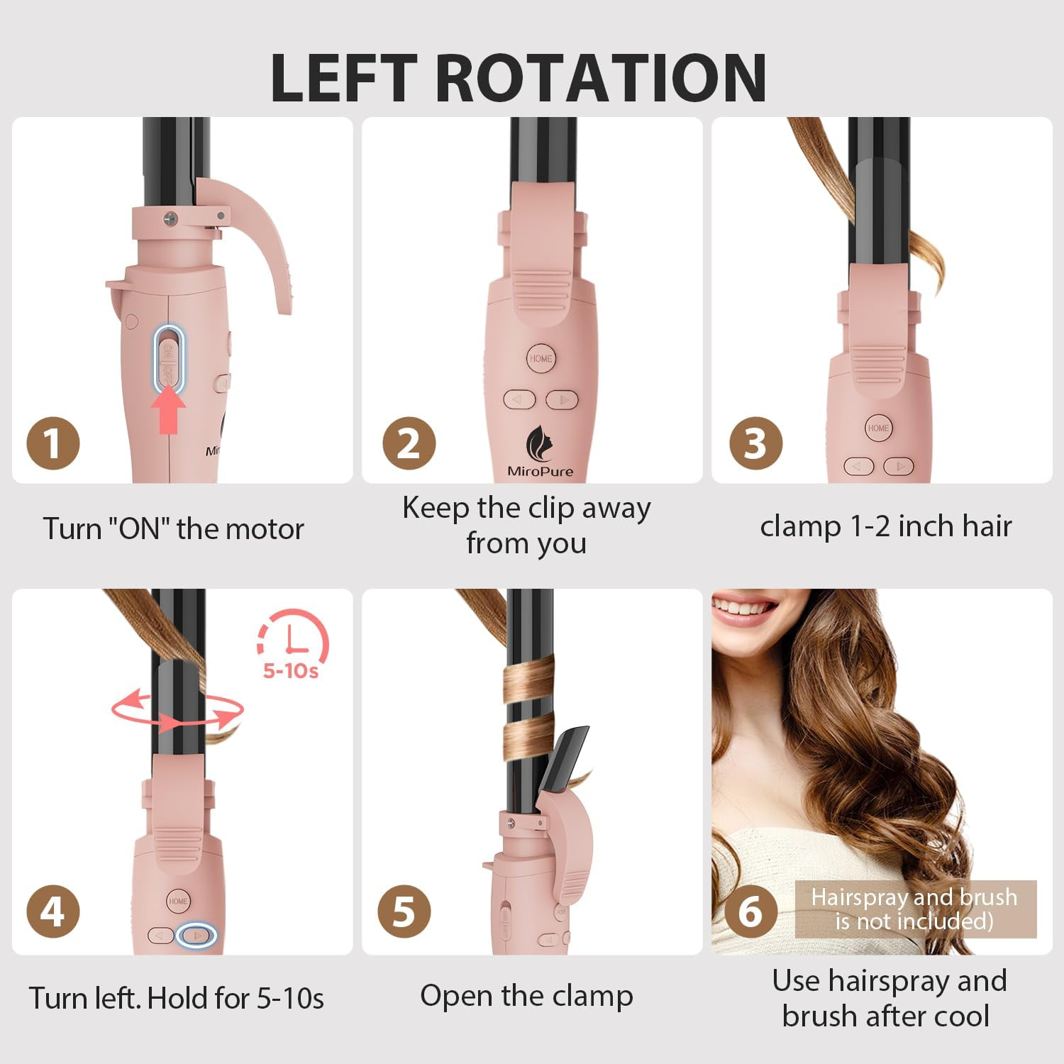 Miropure Automatic Curling Iron, 1 Inch Ionic Hair Curler, Self Rotating Curling Wand with Longer Barrel for Waves and Curls, Unique Button to Enable/Distable Rotation, Get Rid of Accidentally Hit image number 3