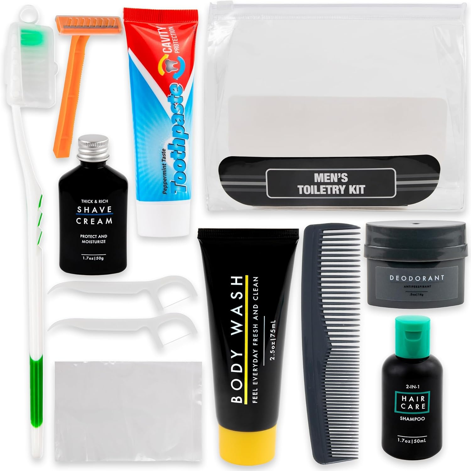 Men&rsquo;S Travel Toiletry Bag with Supplies, 13 Piece Travel Size TSA Compliant Oral Care and Grooming Essentials Kit