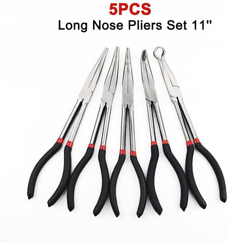 Tootoo 5X 280Mm 11'' Long Reach Nose Pliers Set Straight Bent Tip Mechanic Hose Gripper image number 1