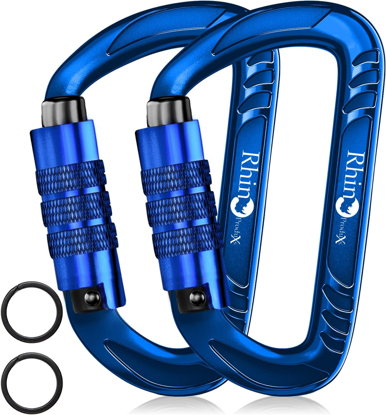 Rhino Produxs 2PCS of 12Kn (2697 Lbs) Heavy Duty Lightweight Locking Carabiner or Auto Locking Carabiner Clips, for Securing Pets, Outdoor, Camping, Hiking, Hammock, Dog Leash Harness, Keychains, Gym