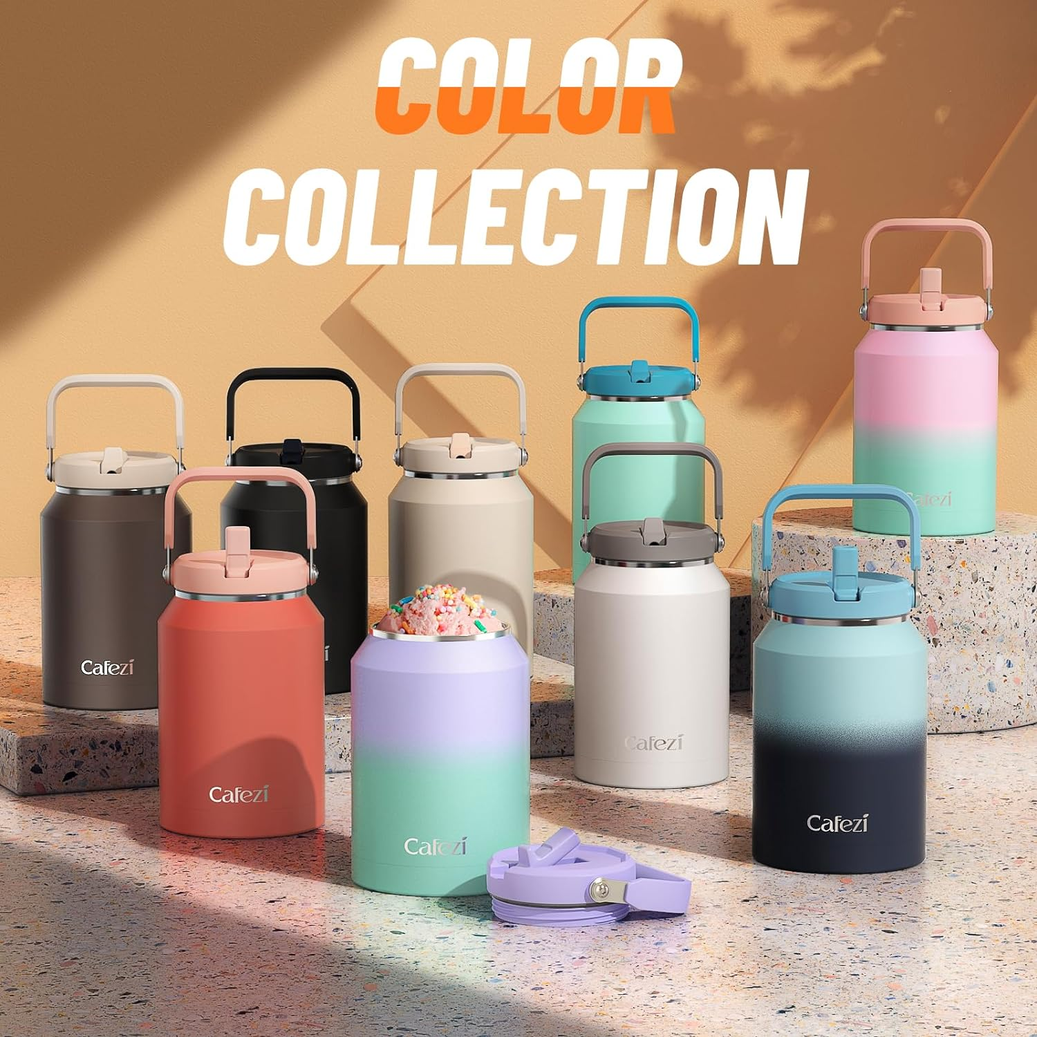 64Oz (2L) Stainless Steel Water Bottle - Insulated Double Wall Vacuum Flask with Flip Straw & Carry Handle, Leakproof Gym Water Jug Keeps Ice 34Hrs, No Sweat Design for Outdoors, Hiking, Work