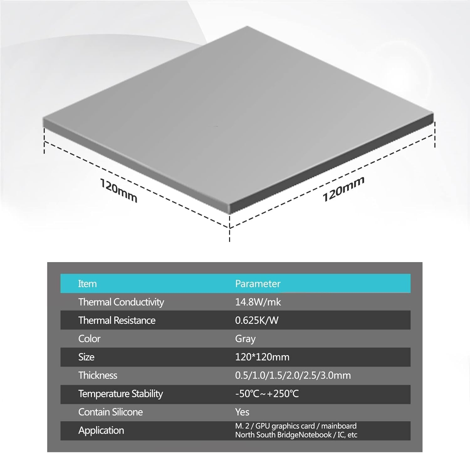Thermal Pad 14.8 W/Mk, 120 X 120 X 2.0Mm (1 Pcs) Silicone Thermal Pads Cooling Pad, Highly Efficient Heat Resistant Soft Pad image number 3