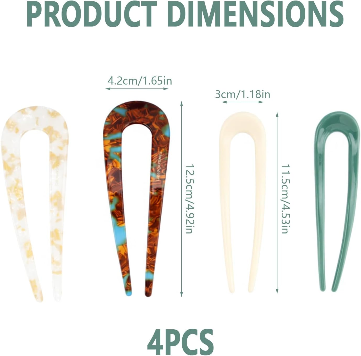 French Hair Pins, 4 Pcshair Pins for Women, U Shaped French Pinsfrench Twist Hair Pins Hhair Clips for Thick Hairs Buns Hairpins for Women Girls Hairs Accessories Styling(4 Colors)