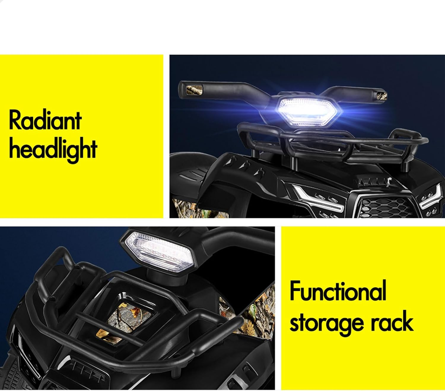 ALFORDSON Kids Ride on Car ATV 6V Motor, Quad Bike Car Eletric with Music Player, LED Lights, Ride-On Car Design All Terrain Vehicle SUV Toy, Black - Green image number 4