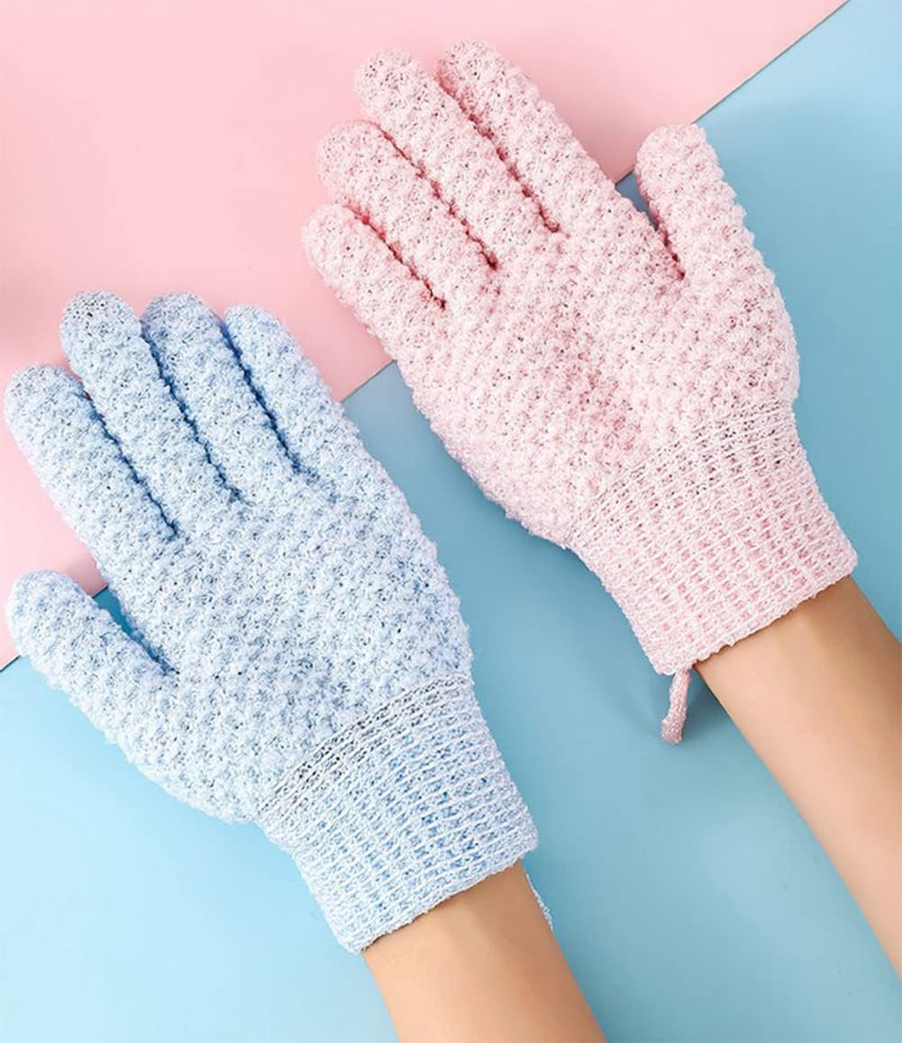 WOIWO 2 PCS Five-Finger Jacquard Bath Scrub Double-Faced Five-Finger Wash Scrub Towel Bath Gloves Wash Bath image number 3