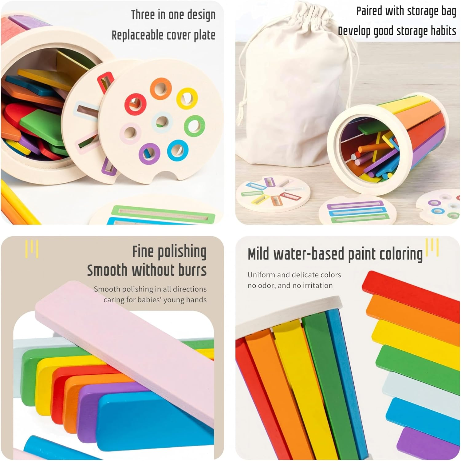 MOONKATE Wooden Montessori Sensory Color Shape Sorting Stacking Toys, Fine Motor Skills Learning Toys for Kids Toddlers image number 6