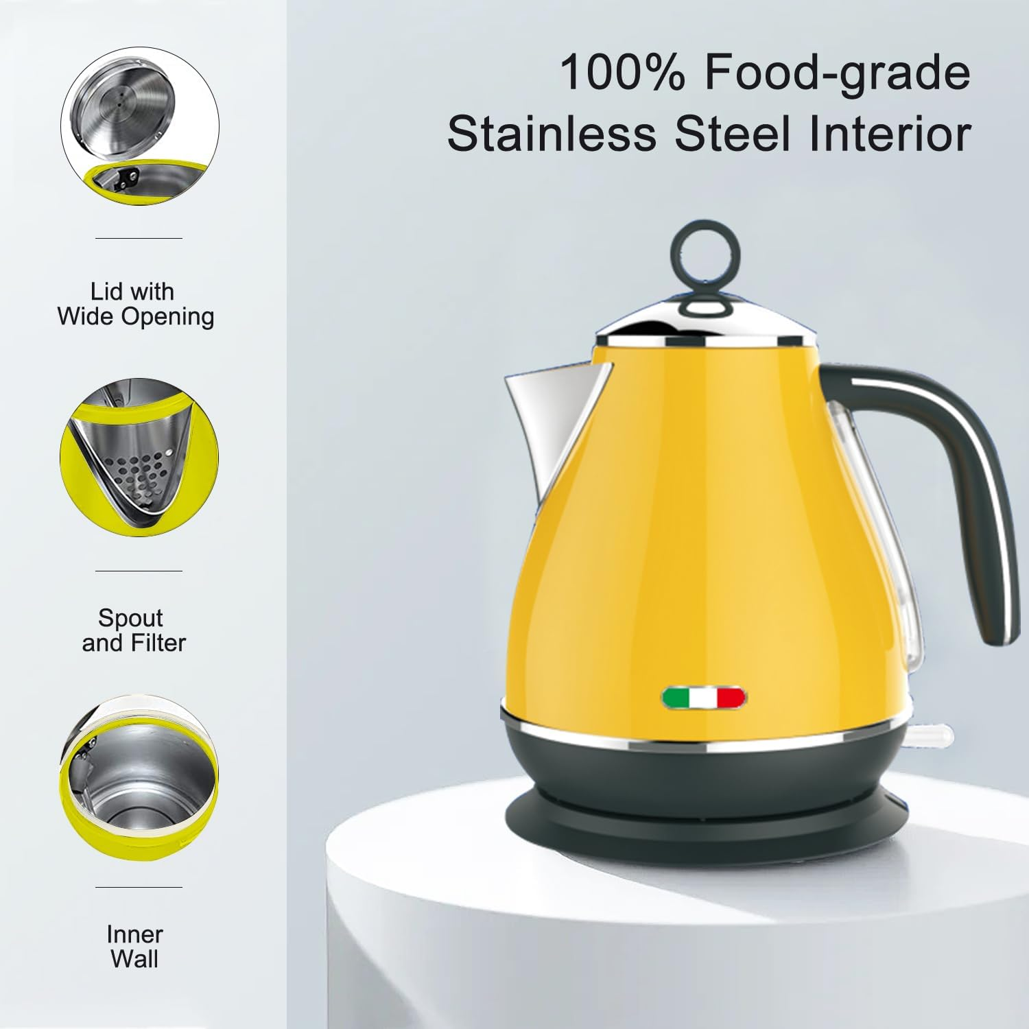 Vintage Electric Kettle Yellow 1.7L Stainless Steel Auto off 2200W image number 3