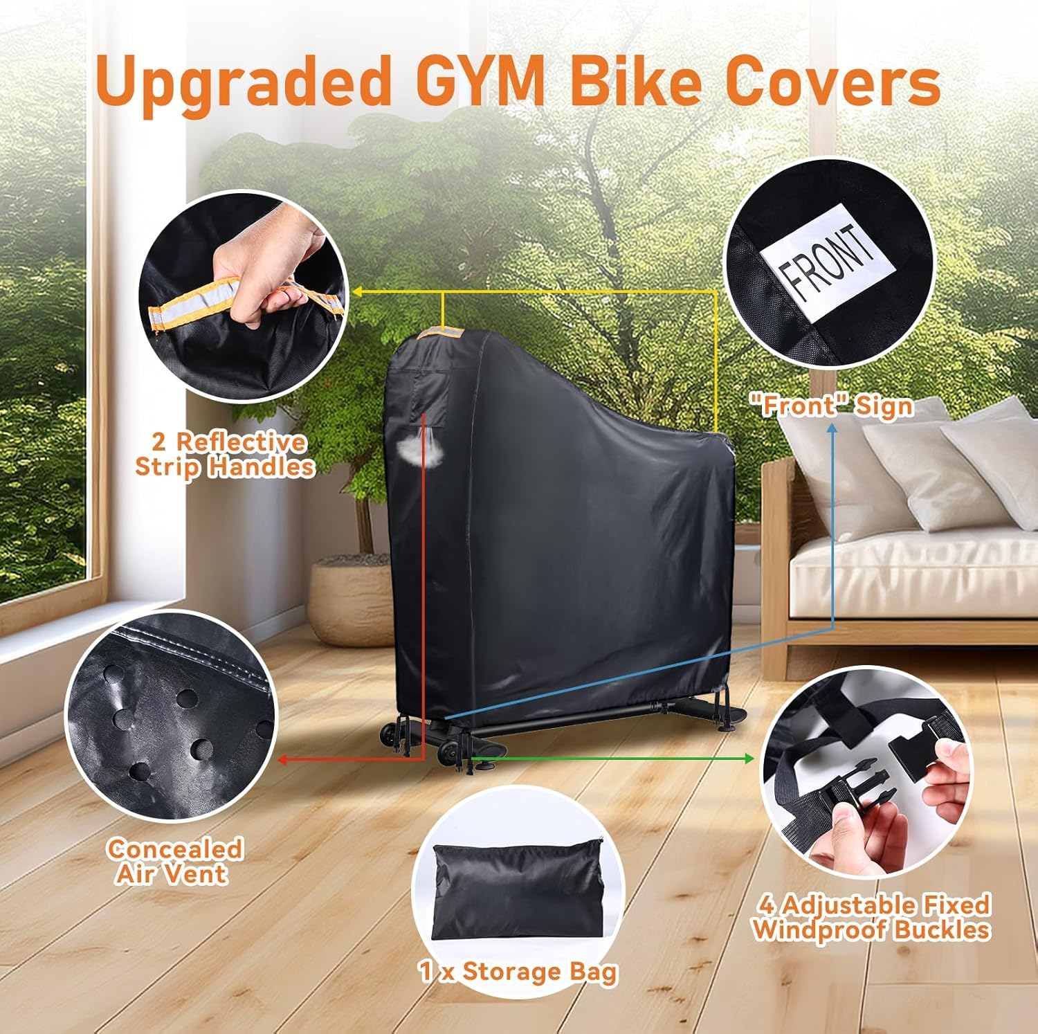 Exercise Bike Cover, Waterproof, 420D Oxford Spinning Bike, Indoor Dustproof Protective Cover, Uv-Resistant, Universal Exercise Bike Protective Cover with Waterproof Strips and Ventilation Opening image number 4