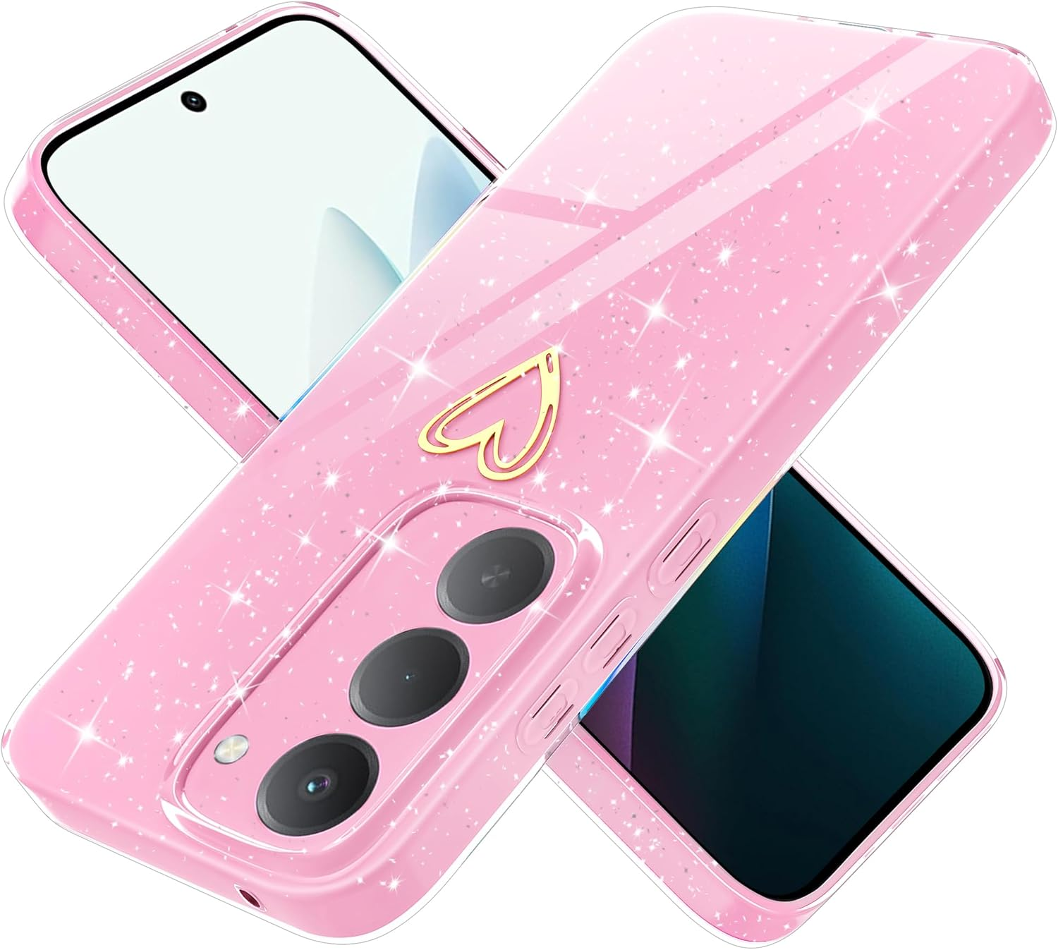 Yichxu Mobile Phone Case for Xiaomi Redmi 15 4G/5G Case Glitter Heart Love Silicone TPU Shockproof Protective Bumper Case Cover Shiny Ultra Thin Scratch-Resistant Protective Case for Redmi 15, Pink