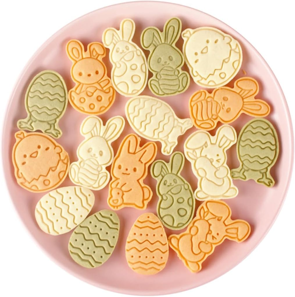Animals Cookie Cutters, 8 Styles Holiday Biscuit Fondant Cookie Cutters Cartoon Party Decorations Supplies Favor, Eggs Bunny Cookie Cutter Mold Embossed for Kitchen Baking Tools (Style B) image number 2