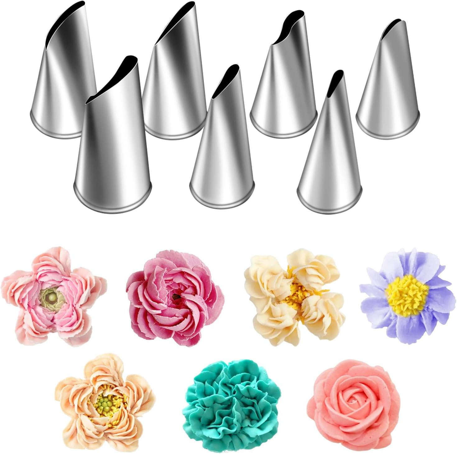 Suuker Fondant Rose Piping Tips Set, Stainless Steel Cake Decorating Pastry Tools, Cake Decorating Supplies Baking Set Tools (7 Pieces) image number 1