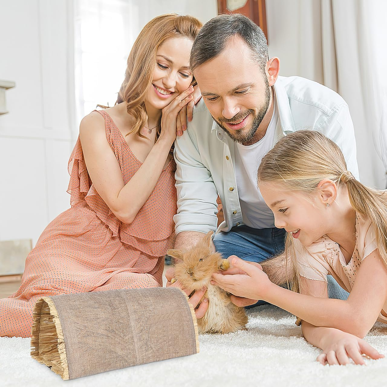 Durable Rabbit Grass Nest Pet Sleeping Lounge Bed, Spacious Tunnel for Small Pets, Light Brown, 15 X 7.5 X 6.3 Inches image number 2