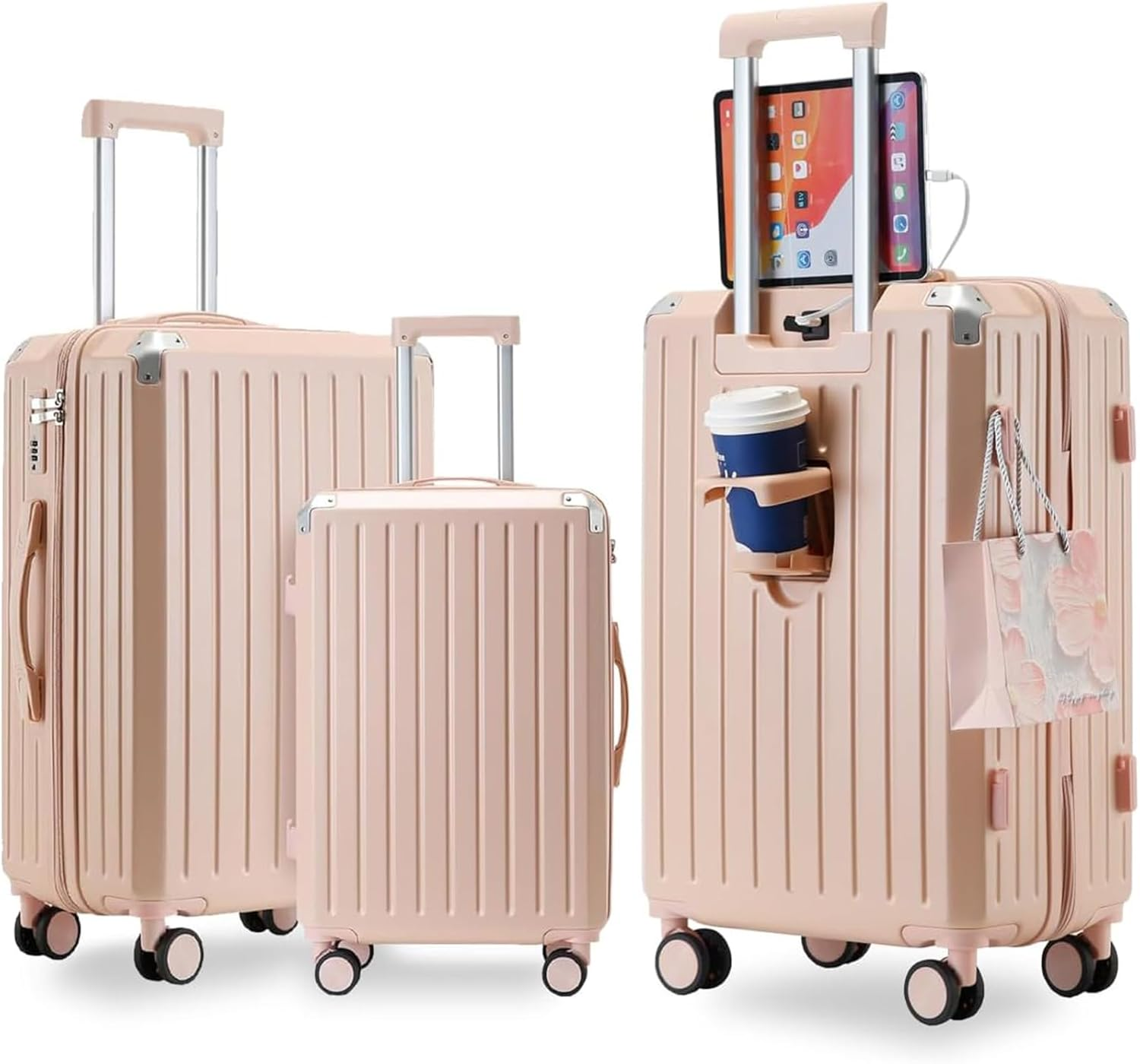 LIODUX 3 Piece Luggage Sets, 20/24/28In Expandable Hardshell Luggage, Hardside Lightweight Durable Carry on Suitcase Sets with Spinner Wheels and Two Hooks (Black)