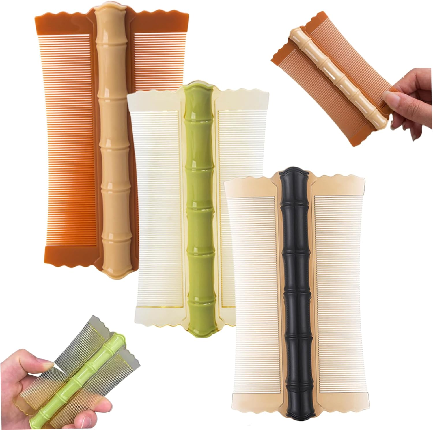 Dandruff Comb 3PCS PP Bamboo Styling Double-Sided Fine Teeth Lice Comb Thick Hair Flea Comb Comfortable Lice Brush for Kids Adults 4.9X2.8 Inch Flea Comb Lice Combs for Thick Hair Lice Comb image number 4