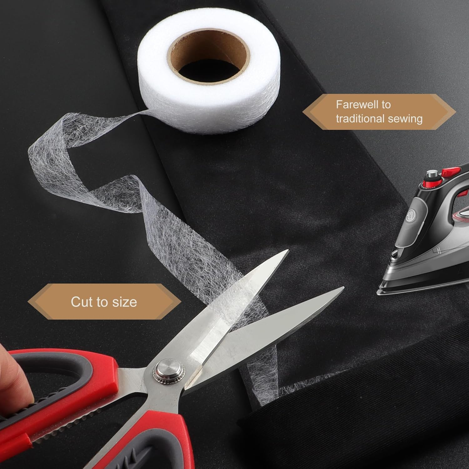 TECDW 2-Pack Hemming Tape Iron on with 2 Measuring Tapes,2 Cm Wide 24 M Long Fashion Tape,Hemming Tape Hem Tape for Clothing,Household Items Such as Jeans,Skirts,Shirts,Curtains (Black) - White image number 2