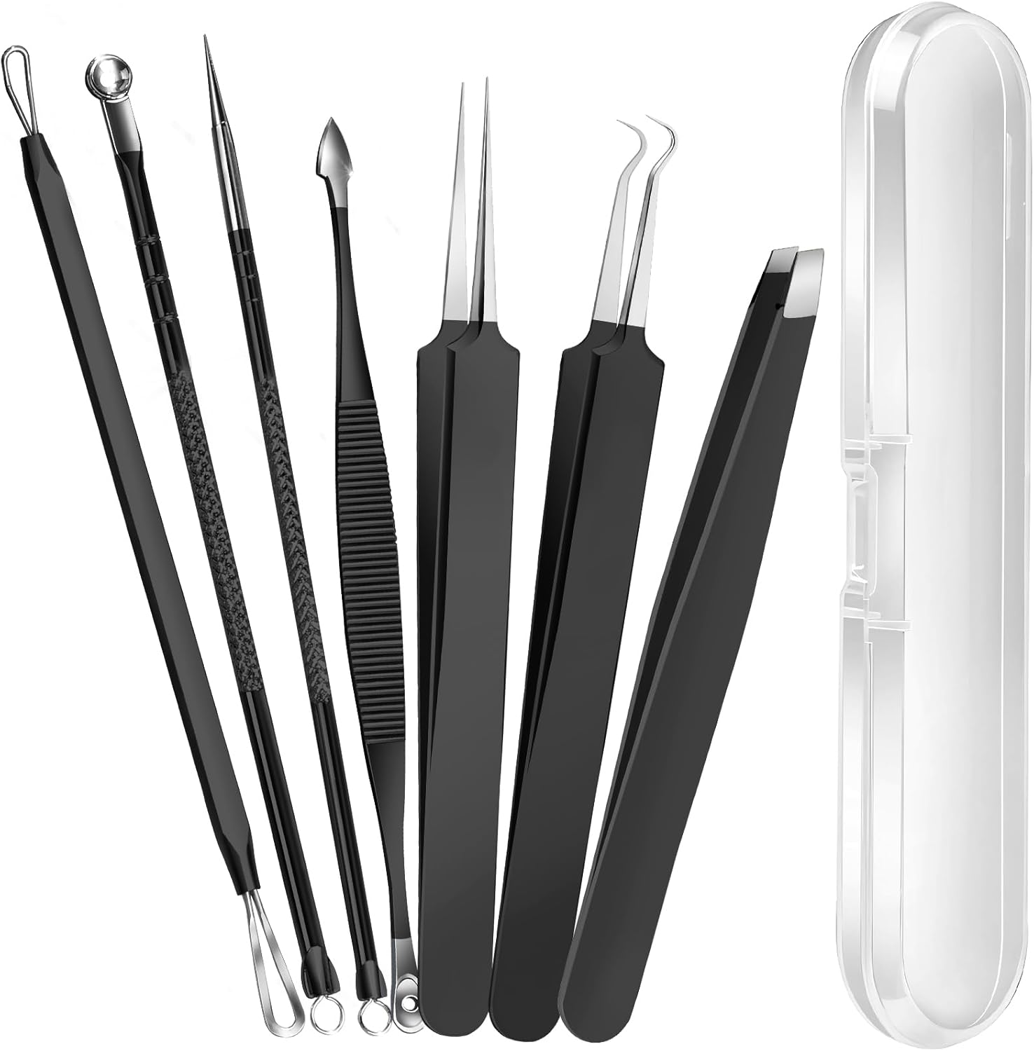 Teenitor Pimple Popper Tool Kit, 6 Pcs Blackhead Remover Tools, 1 Ingrown Hair Tweezers, Pimple Extractor Pore Extractor Acne Tools Blackhead Extractor, Black Head Remover for Face Nose