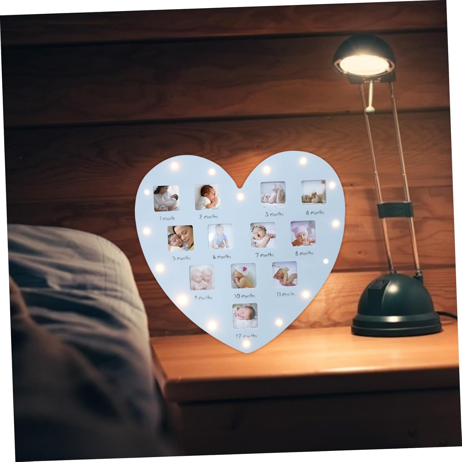 1Pc Heart Shaped Month Growth Picture Frame for Creative Photo Decor for First Year Wall Hanging Table Ornament Keepsake for Parents image number 1