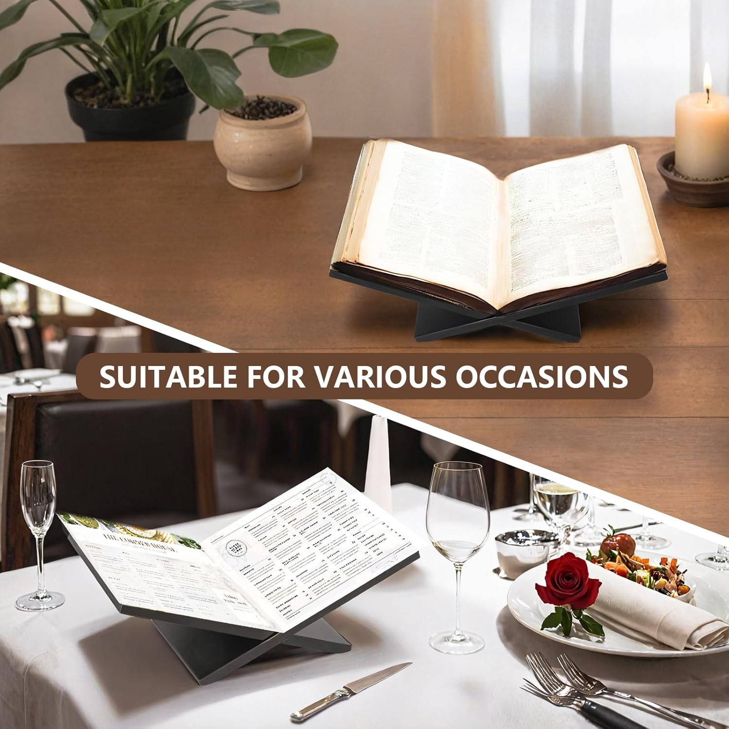 PUERSI Open Book Display Stand, Wooden Large Book Holder, Coffee Table Book Stand, Wood Book Easel for Magazine, Art Book, Cook Book, Bible, Quran - Black image number 6