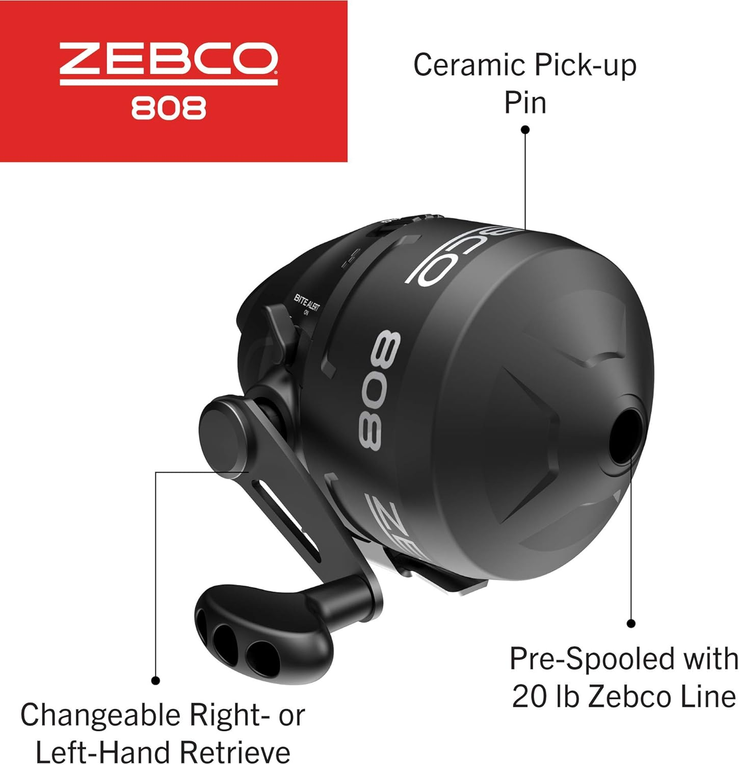 Zebco 808 Spincast Fishing Reel, Powerful All-Metal Gears, Quickset Anti-Reverse and Bite Alert, Pre-Spooled with 20-Pound Zebco Fishing Line, Black image number 6