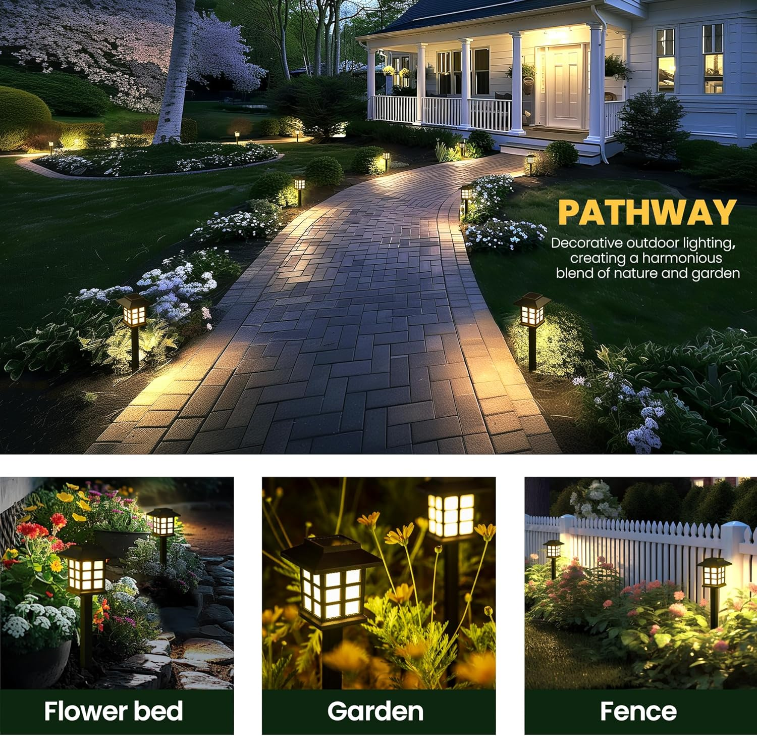 Solar Outdoor Lights，8 Pack LED Solar Lights Outdoor Waterproof, Solar Walkway Lights Maintain 10 Hours of Lighting for Your Garden, Landscape, Path, Yard, Patio, Driveway