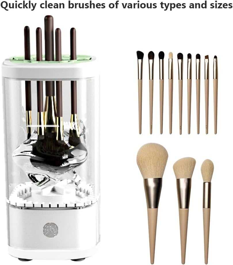 Flohsen Electric Makeup Brush Cleaner, Multi-Functional Cosmetic Brush Cleaner, Portable Automatic Makeup Brush Cleaning Solution with Dryer-Holder, Charger, USB-C Cable, Beauty Women image number 2
