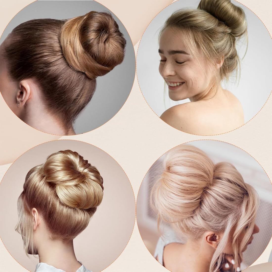 GHPKOTW Pack of 3 Braiding Aid Hair Girls and Women, Hair Knitting Tool Accessories, DIY Hair Styling for Long and Short Hair, Brown Doughnut Hair Bun Maker for Children Bun Hair image number 4